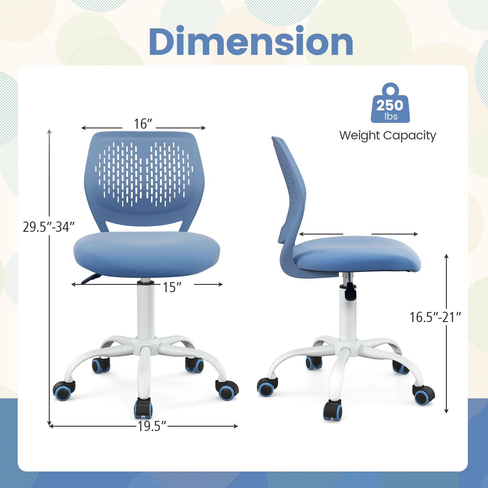 SlickBlue Children Swivel Task Chair with Rolling Casters and Seat