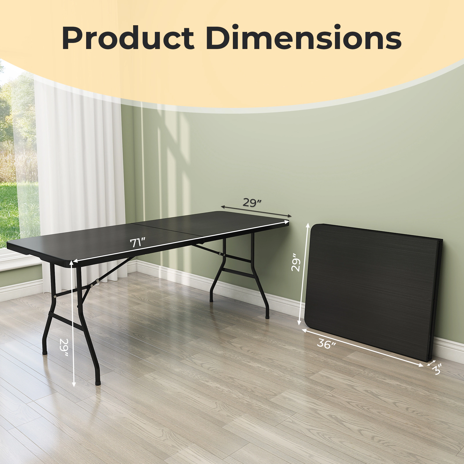 SUGIFT Black 71-Inch Portable Folding Camping Table, 330-Lb Capacity, HDPE Honeycomb Top