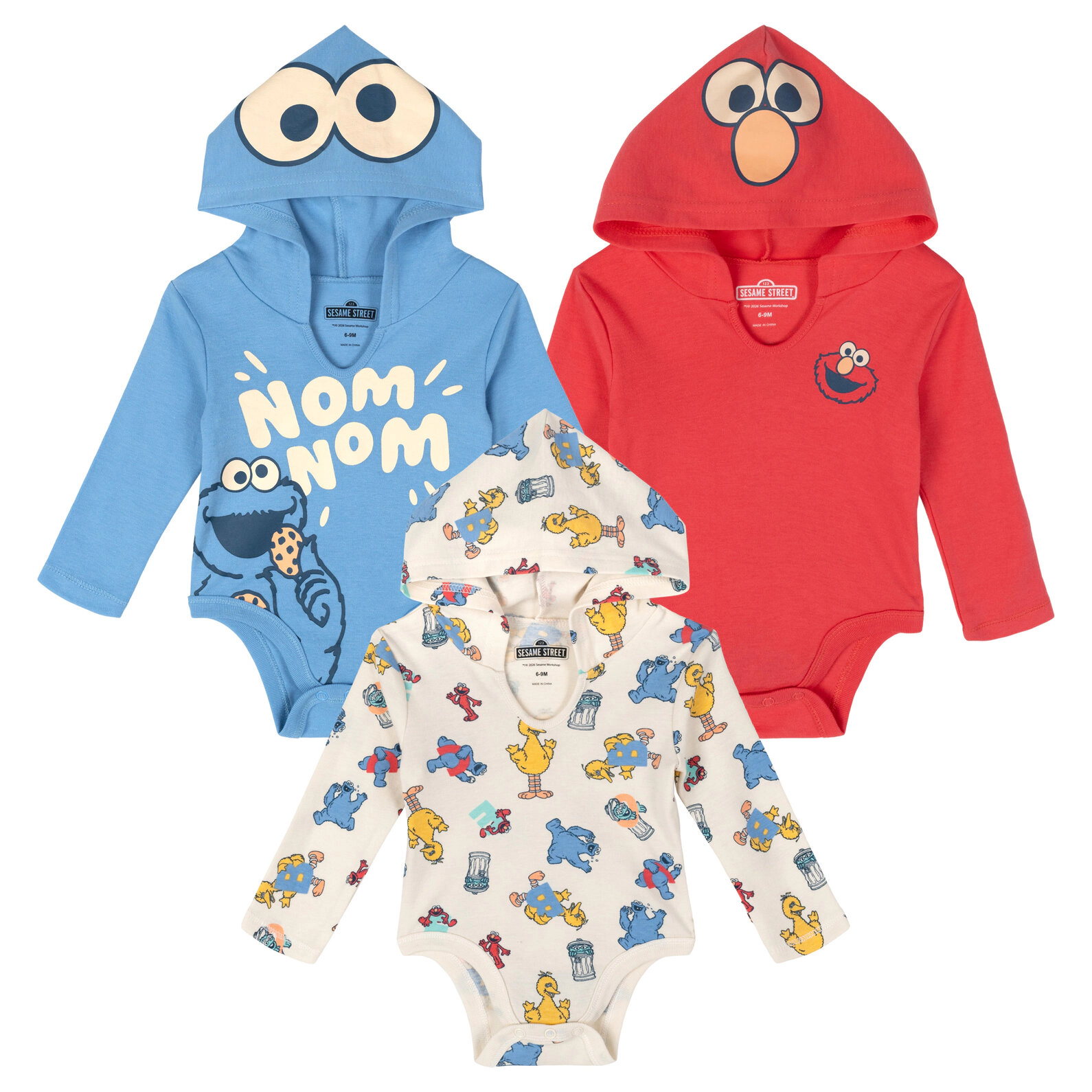 Sesame Street Baby Boys' Cosplay 3-Pack Hooded Bodysuits