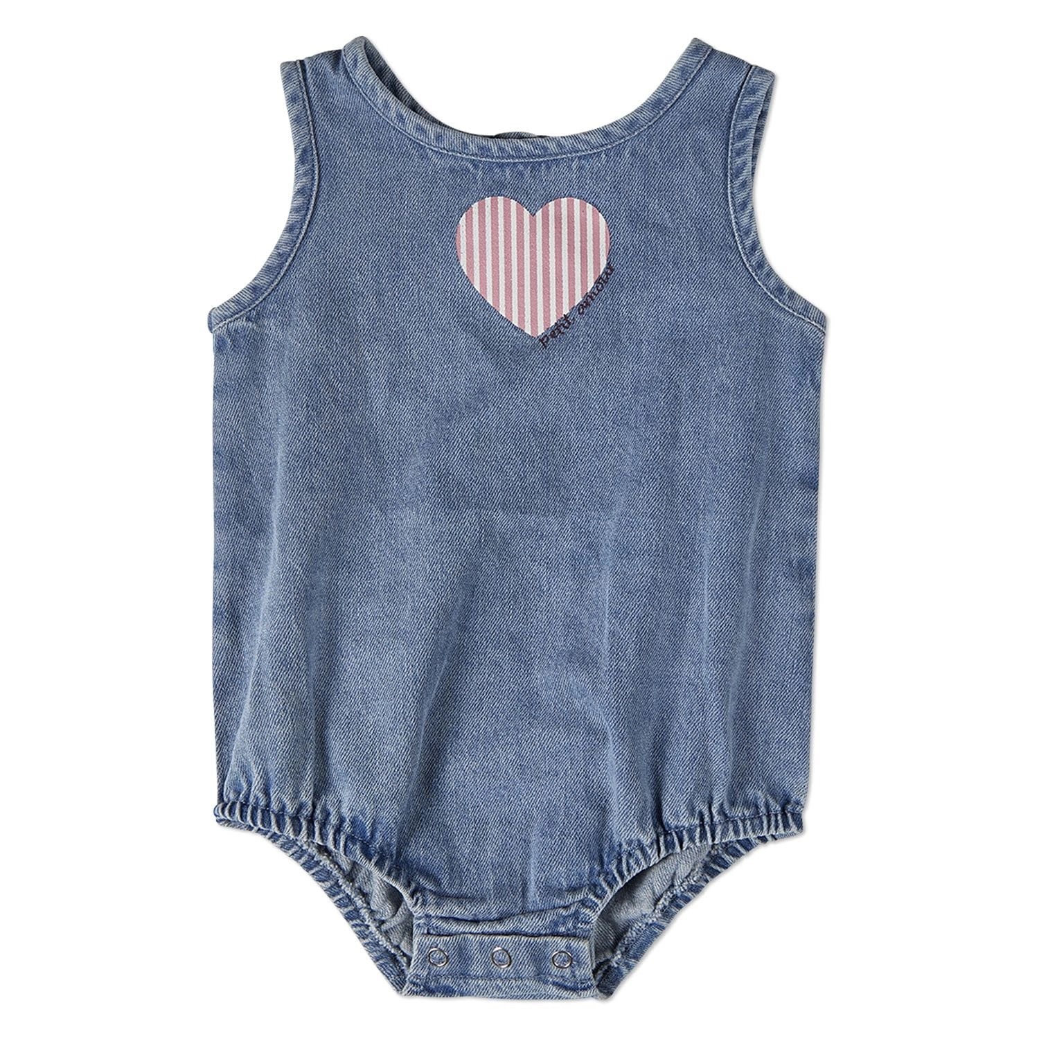 Memoi Baby and Toddler Girls "Petit Amour" 100% Cotton Denim Romper