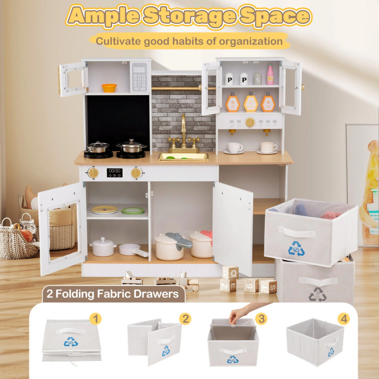 Hivvago Kids Wooden Kitchen Playset with Stoves Sound Light for 3+ Years Old