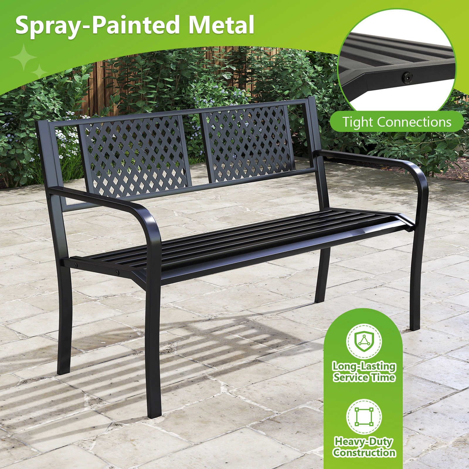 LJG Outdoor Bench Metal Loveseat Patio Bench for 2-3-Person