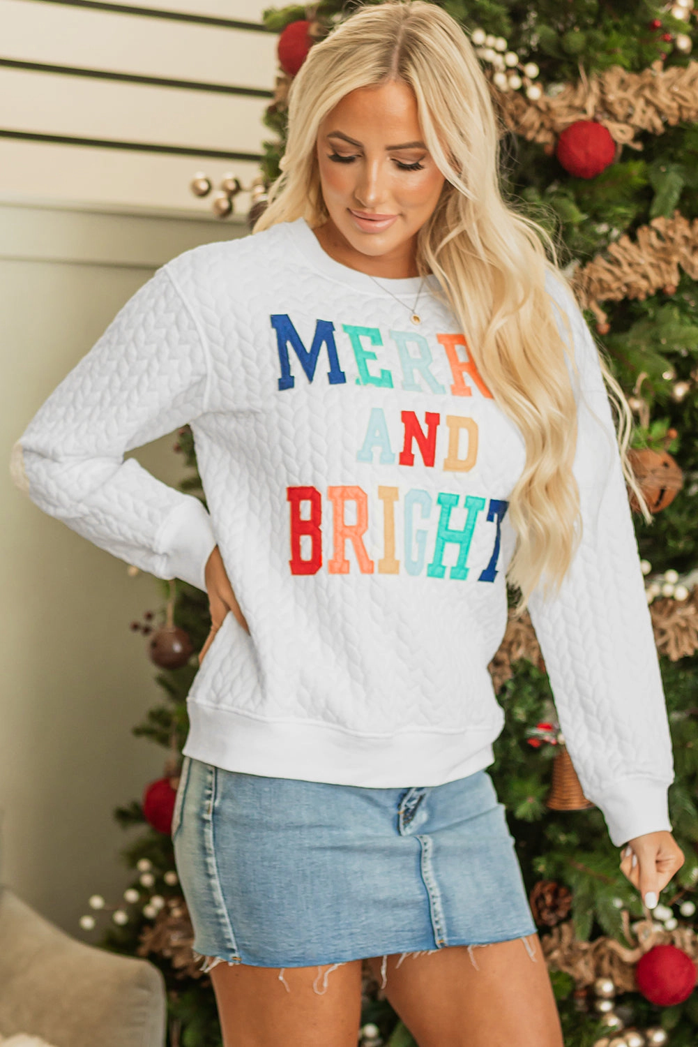 Threaded Pear Women's Merry And Bright Knit Pullover Sweatshirt