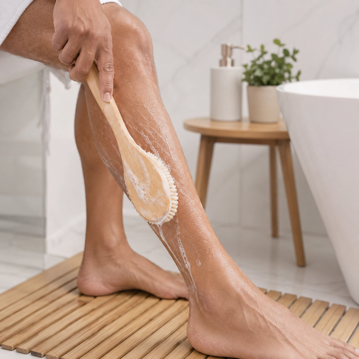 Pursonic Unisex Natural Wood Body Massage Brush with Boar Bristle & Rubber Massager Lotus Wooden Handle