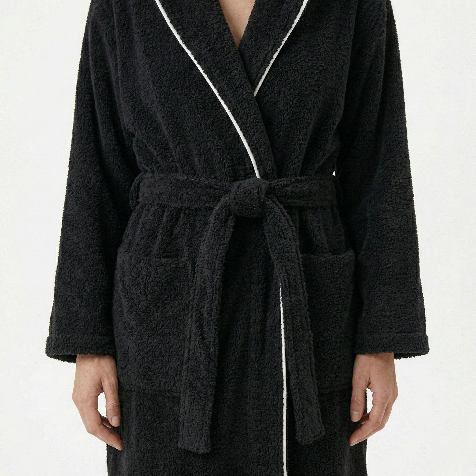 Anna-Kaci Women's Plush Hooded Long Bathrobe with Full Length Wrap Design Adjustable Waist Tie Contrast Trim and Pockets