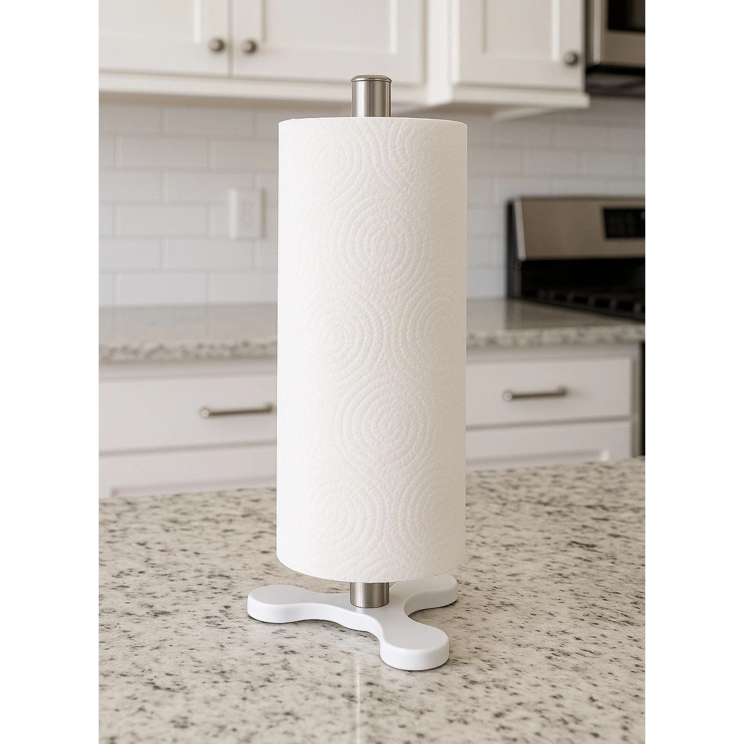 Home Collection White Countertop Paper Towel Holder with Stainless Steel Rod & Suction Base