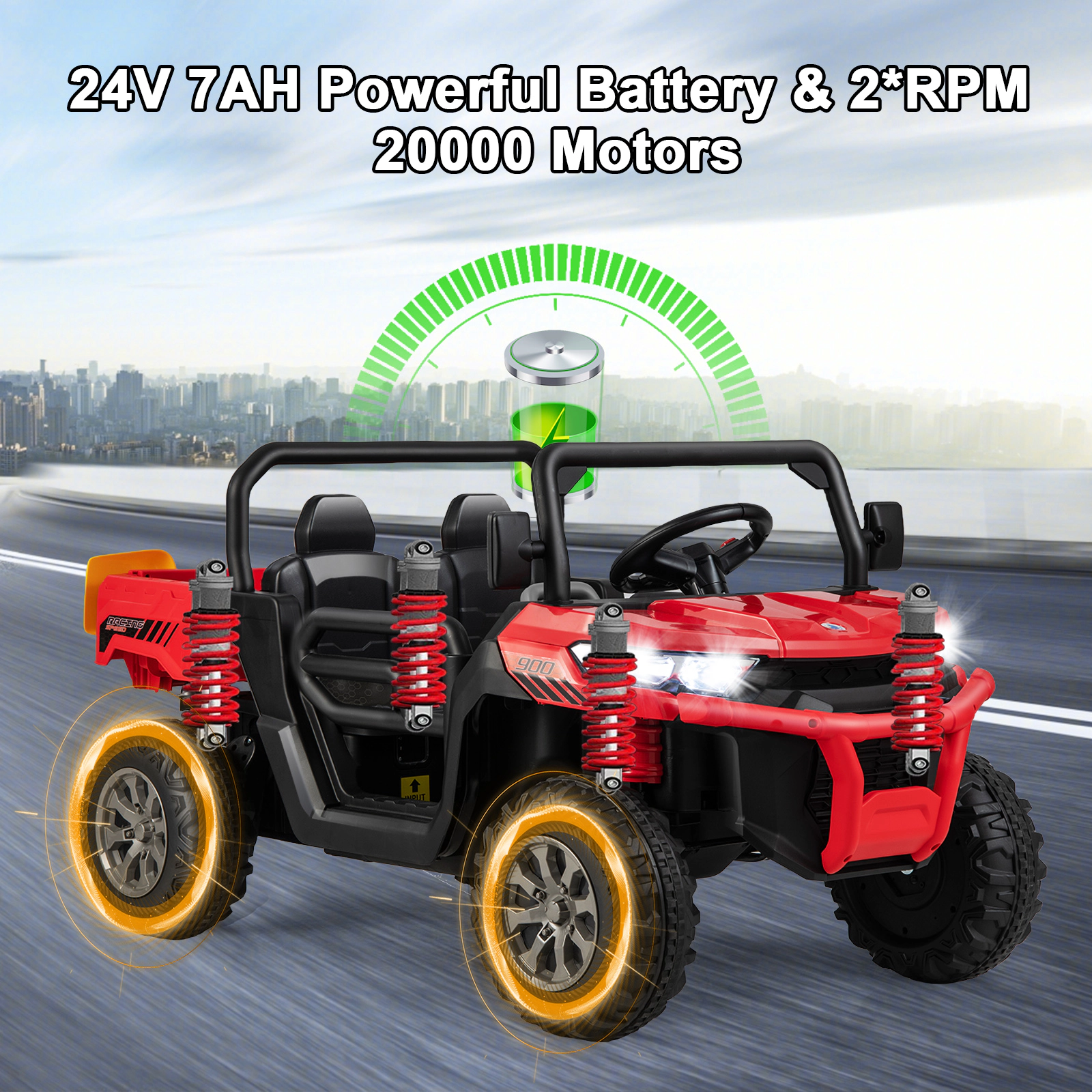 SUGIFT Red Electric Dump Bed Shovel and Remote Control 24V Kids Ride On Truck
