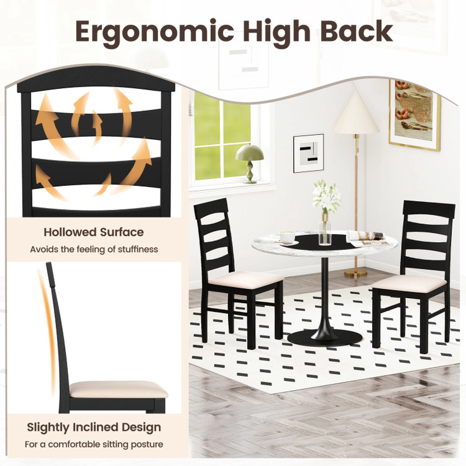 SUGIFT High Back Dining Room Chair 330-Lb Capacity Black & Beige 38-in Tall