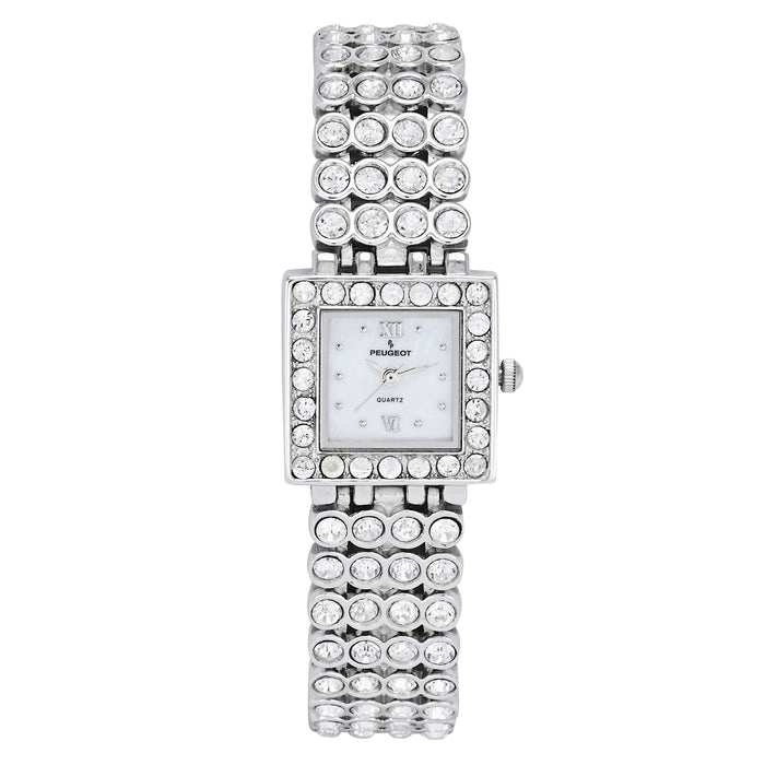 Peugeot Women's Silver Jeweled Watch with Four Strands of Genuine Swarovski Crystals