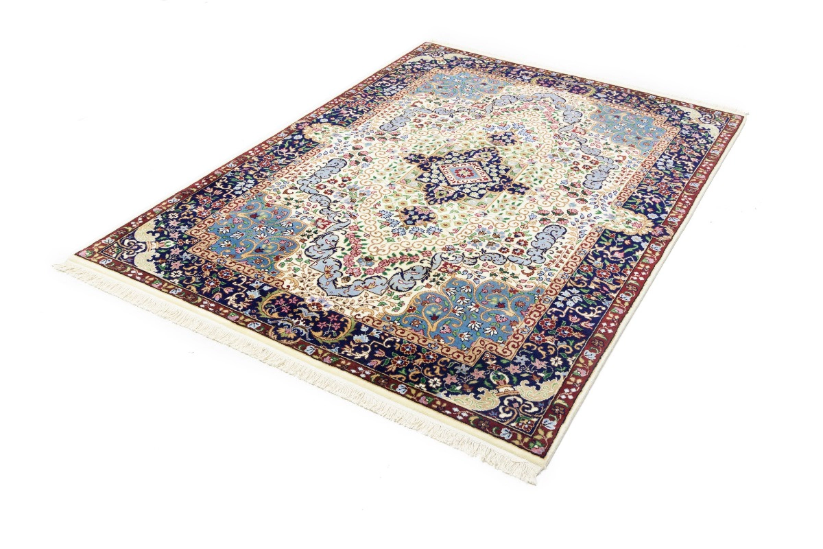 Magic Rugs Cream & Navy Floral 5'4X7'8 Kirman Oriental Rug