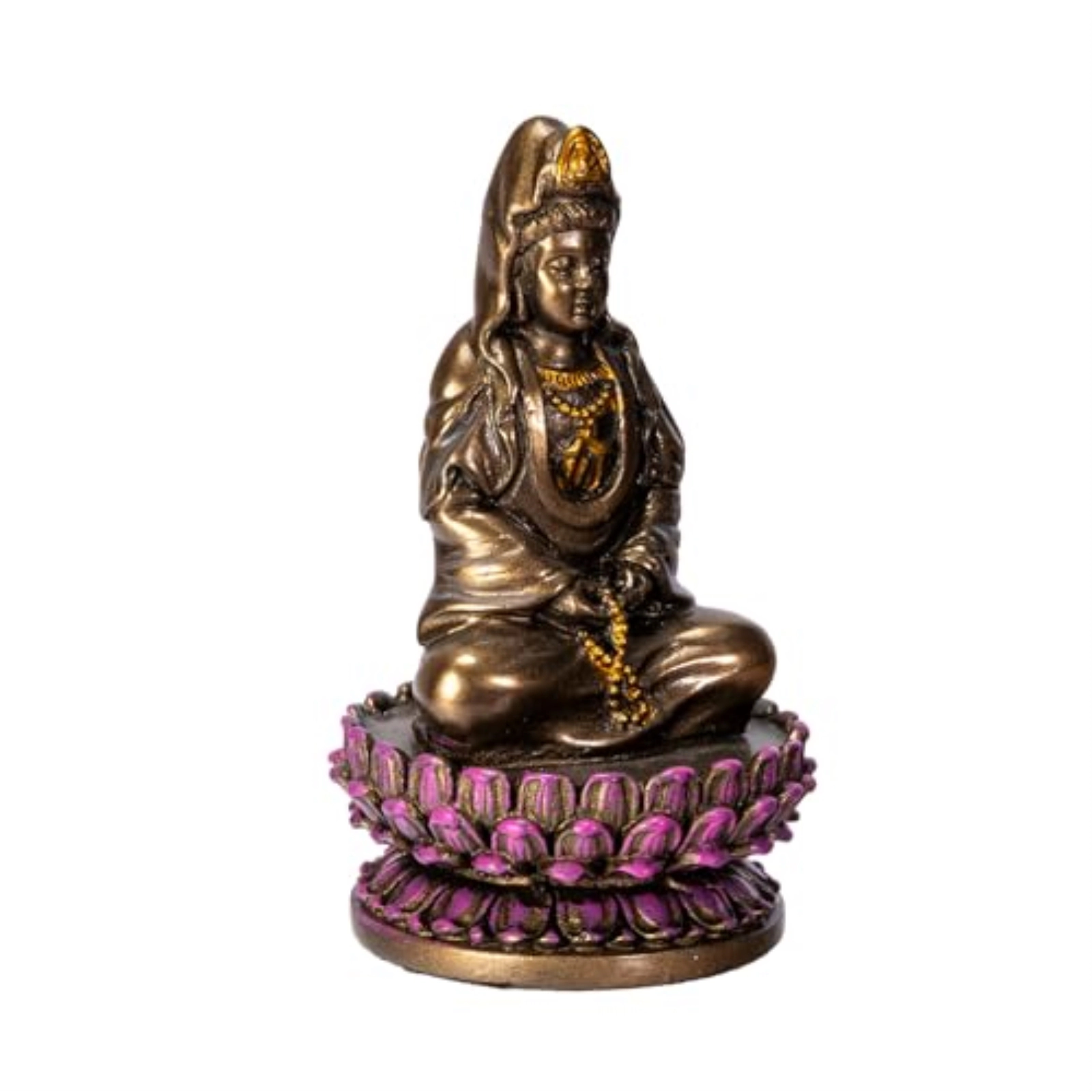 Pacific Giftware Small Sitting Lotus Kuan Yin Bronze Color Resin Statue Figurine 3.4 inch