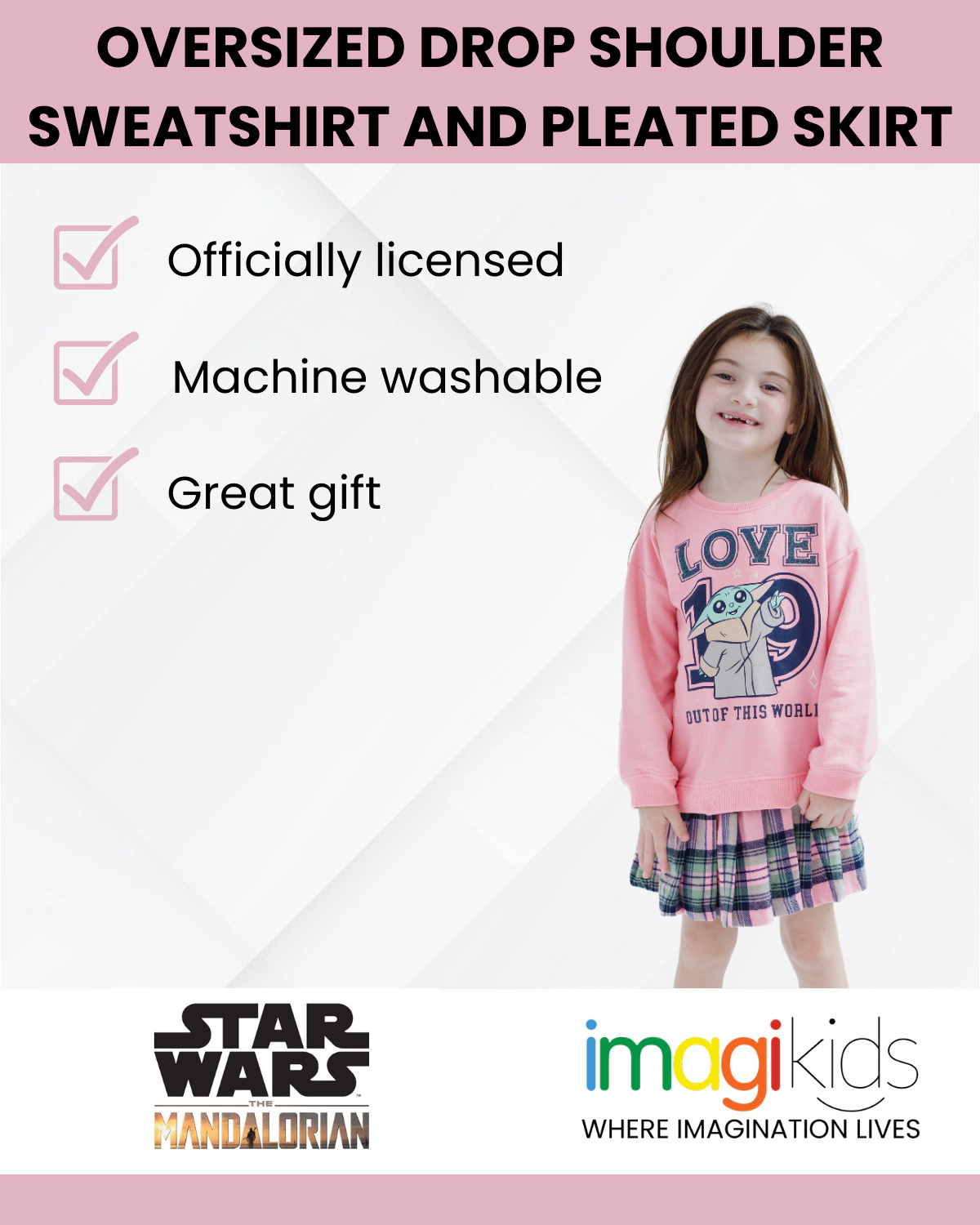 Star Wars The Mandalorian Grogu Girls' 2-Piece Sweatshirt and Pleated Skirt Set