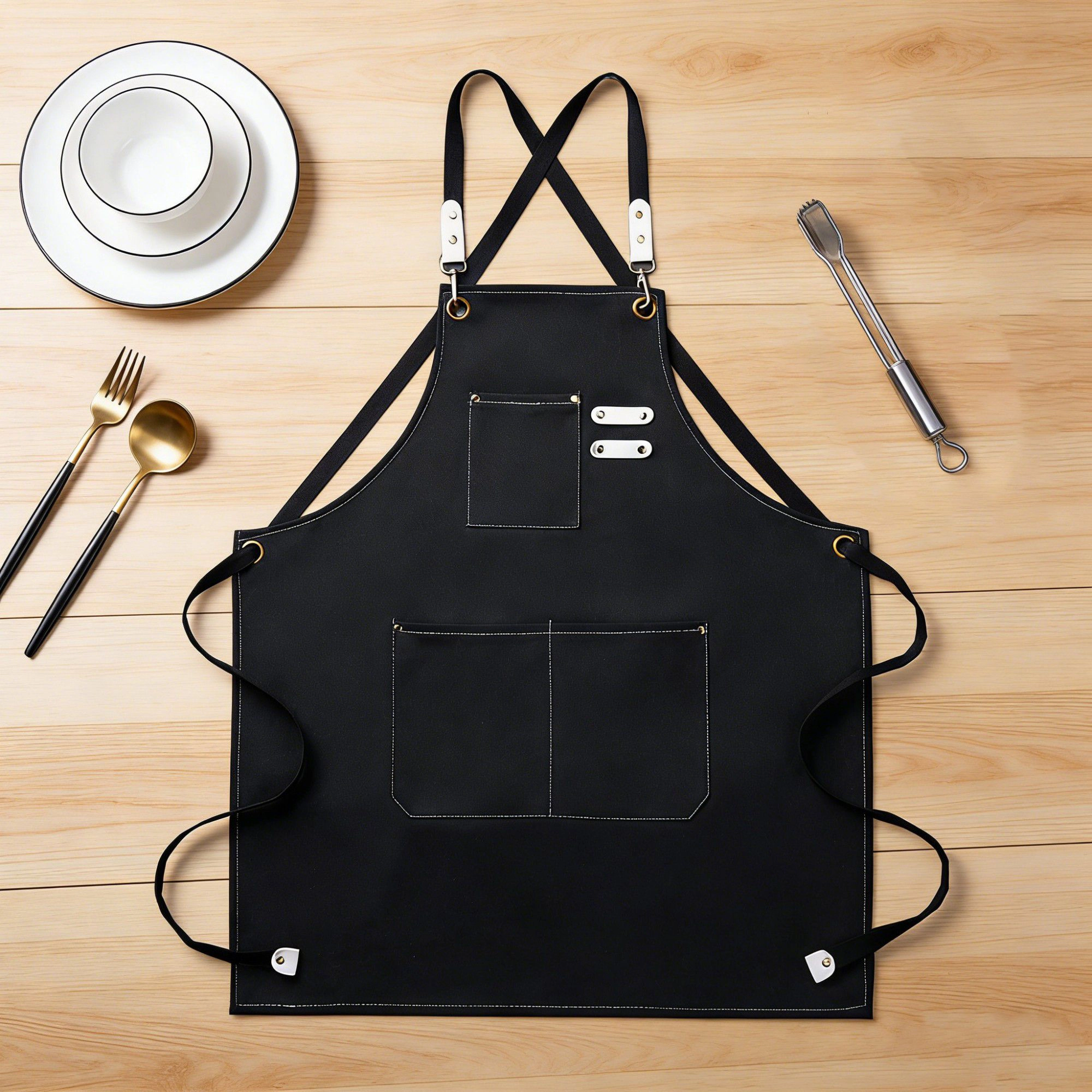 Alilang Unisex Cotton Kitchen Apron with Cross Back Straps Multi Pocket Utility for Cooking Baking Craft Gardening