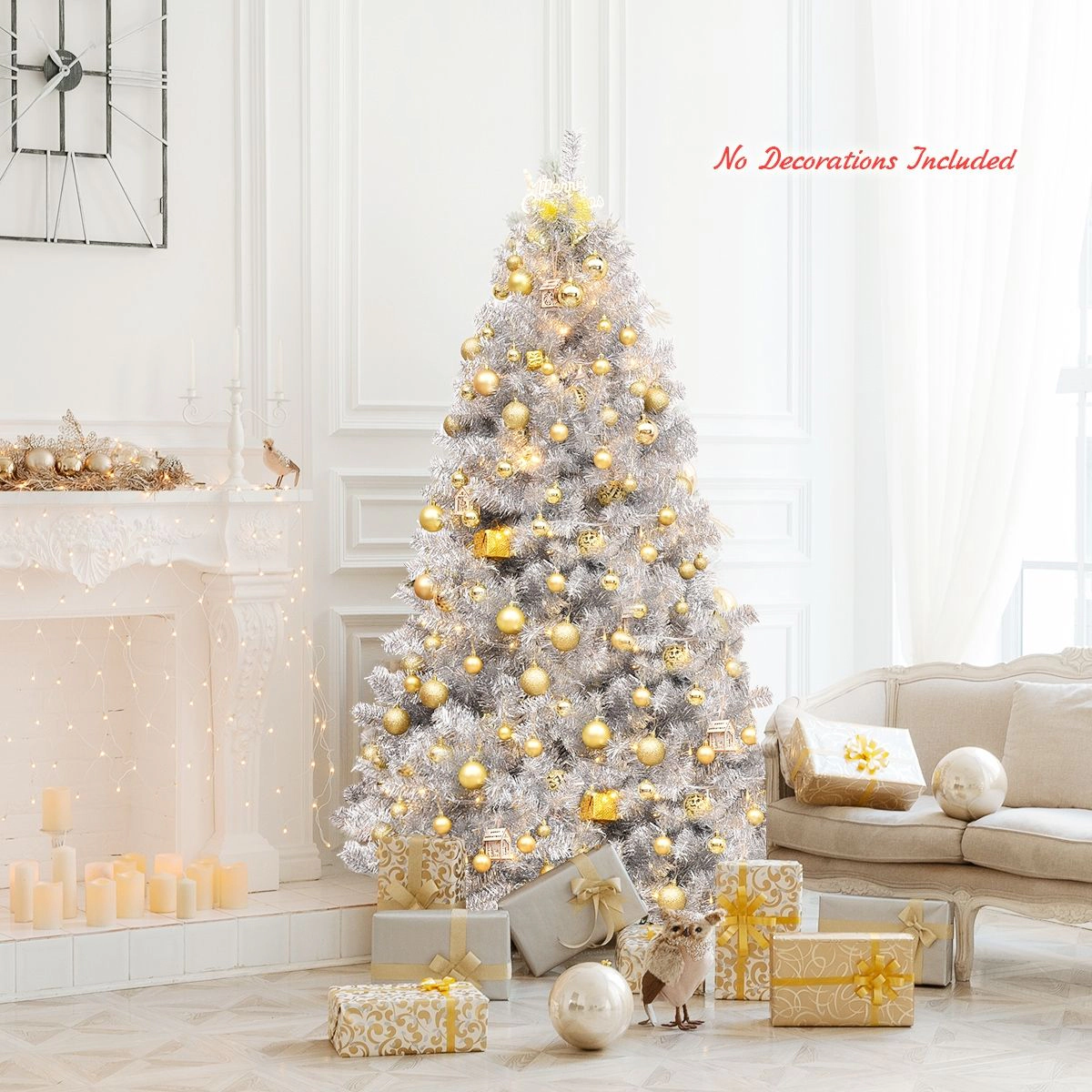 SlickBlue Shiny Silver Artificial Christmas Tree with Hinged Branches