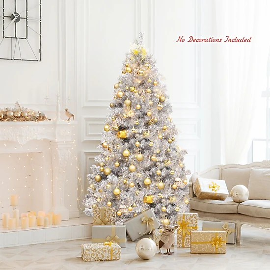 SlickBlue Shiny Silver Artificial Christmas Tree with Hinged Branches
