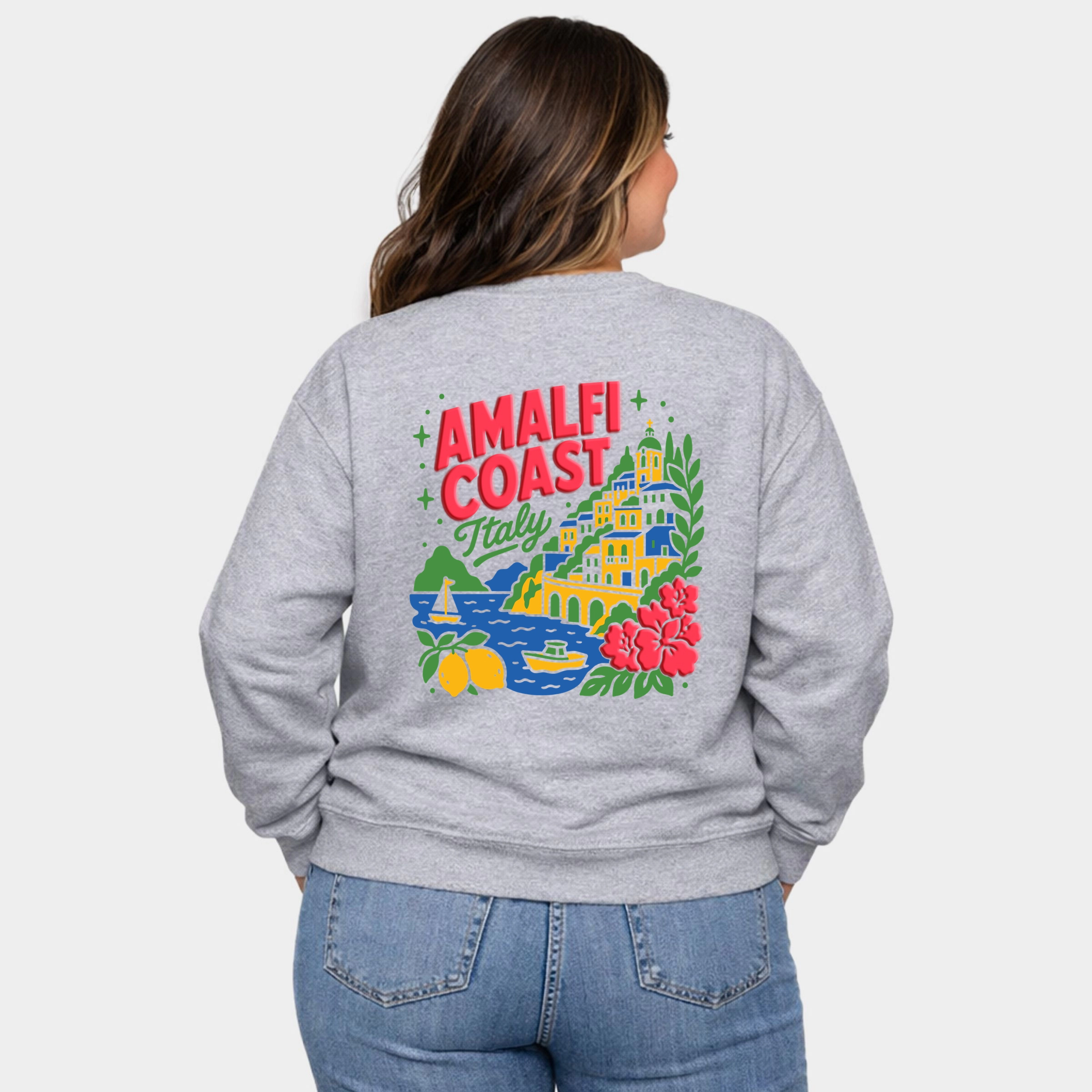 Simply Sage Market - Women's Plus Sized Graphic Sweatshirt Amalfi Coast Vibrant Puff Print
