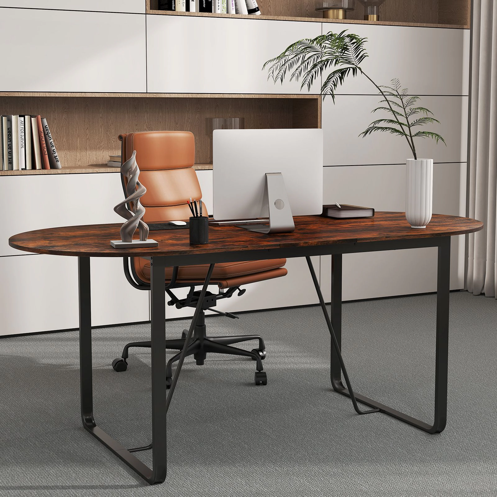 SlickBlue 71 Inch Oval Conference Table with Cable Management