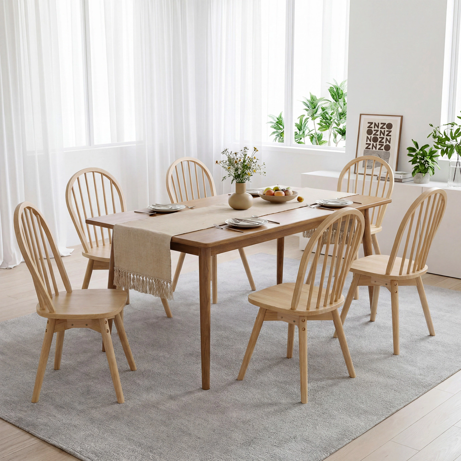 LJG Swivel Windsor Dining Chairs Set of with Solid Rubber Wood Frame