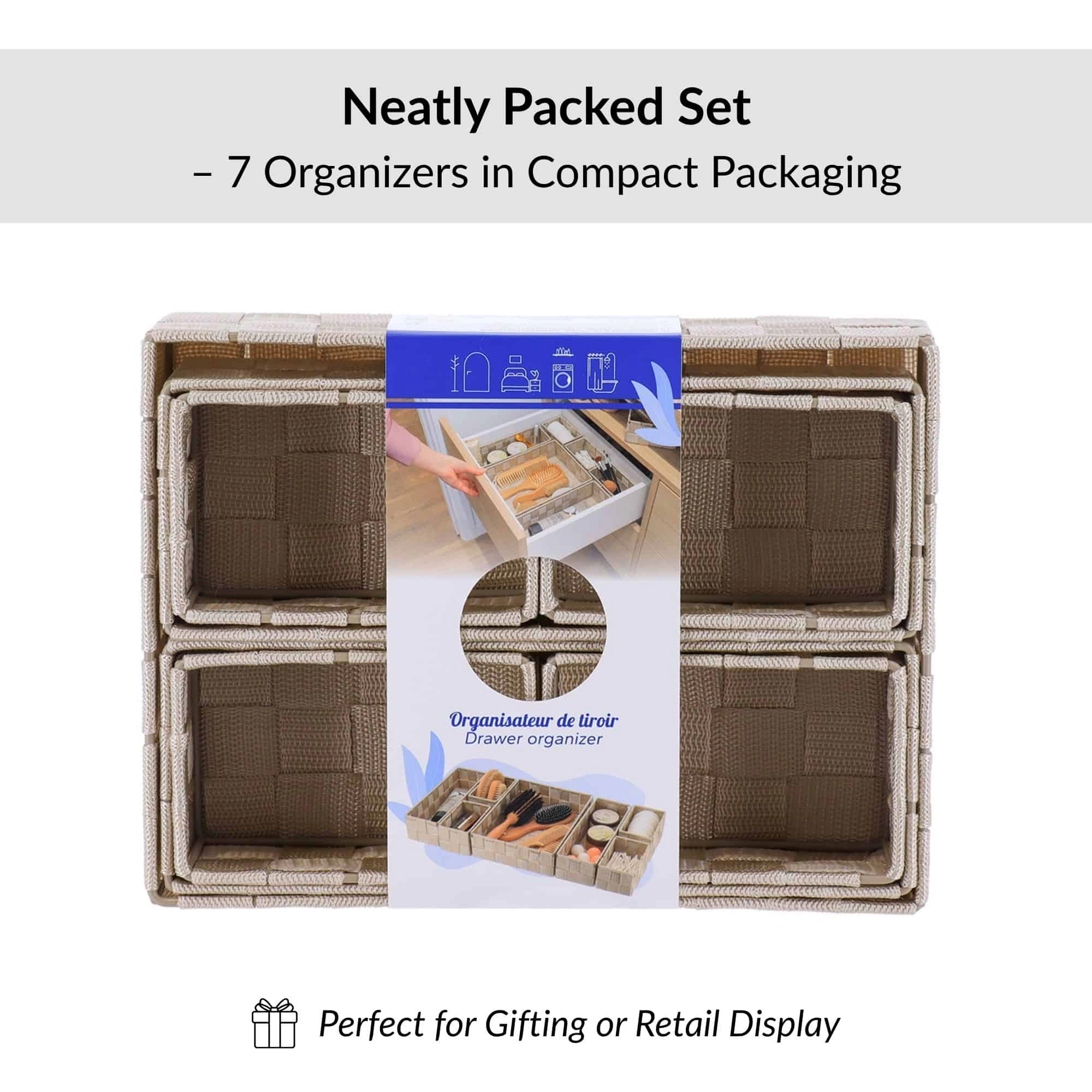 Evideco French Home Goods 7-Piece Braided Polyester Drawer Organizer Set
