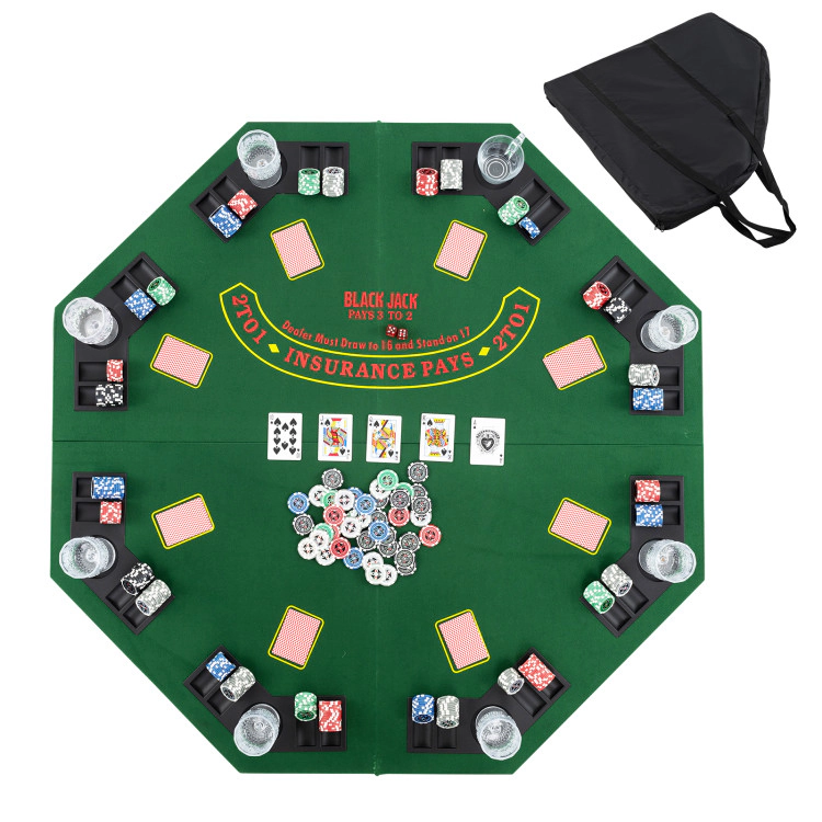 SUGIFT Foldable 8-Player Poker Table Top with Cup Holders, Chip Trays and Carrying Bag Green Blue
