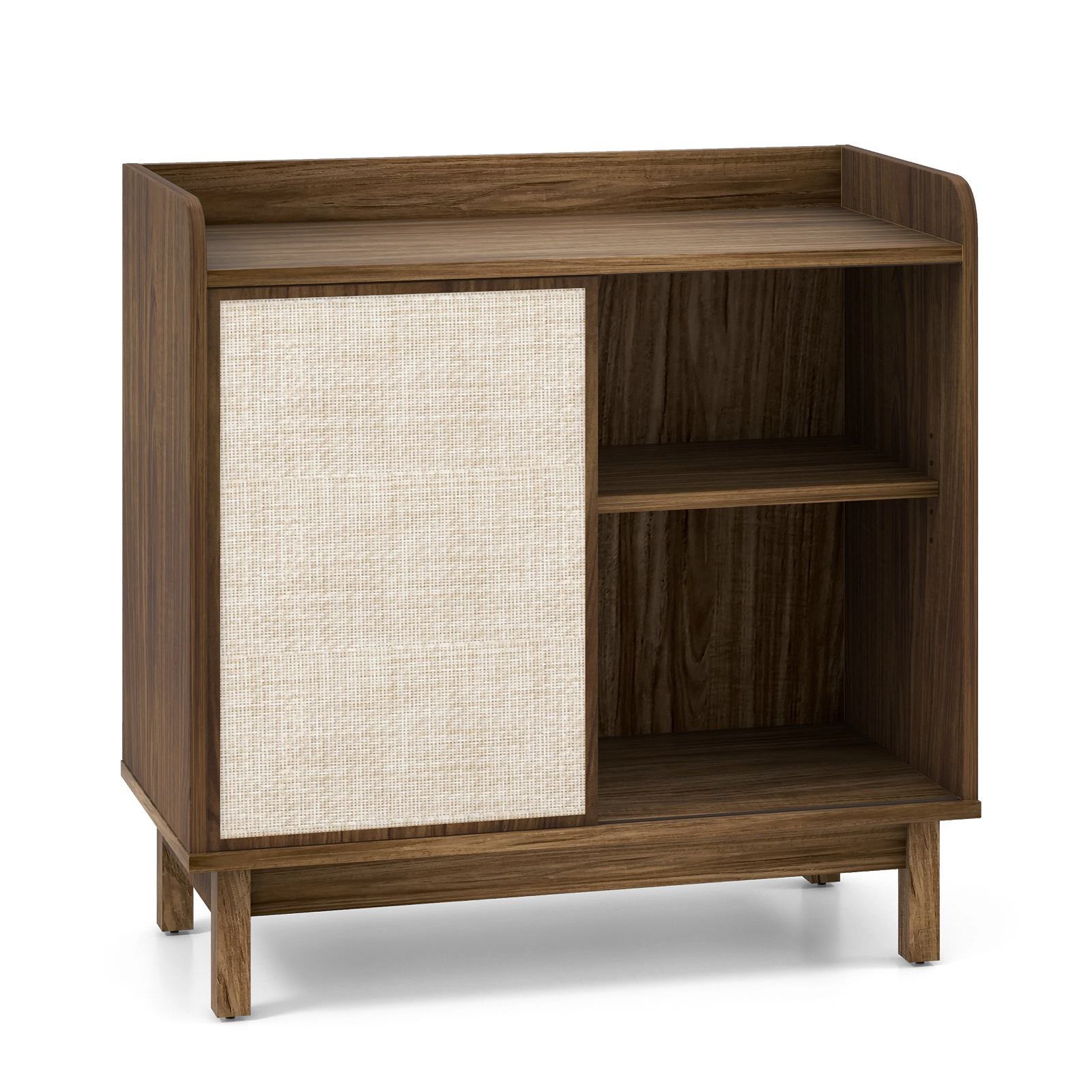 SUGIFT Sliding Rattan Door 5-Position Shelves Buffet Sideboard 31.5-in x 15.5-in x 31.5-in 46-lb Net Weight Walnut