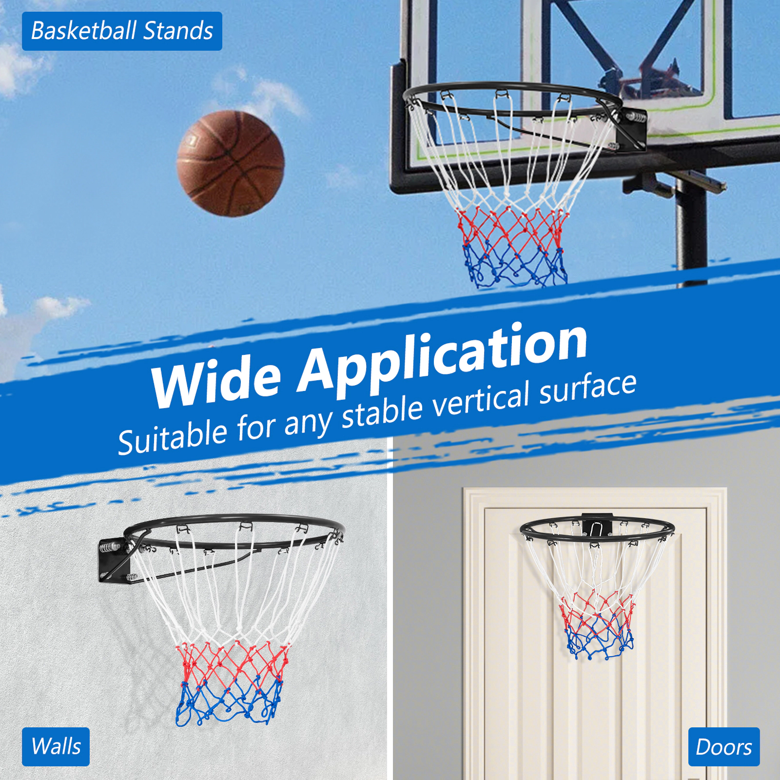 SUGIFT Black 18-in Basketball Rim Goal Replacement with All Weather Net and Mounting Hardware 23-in W 19-in D