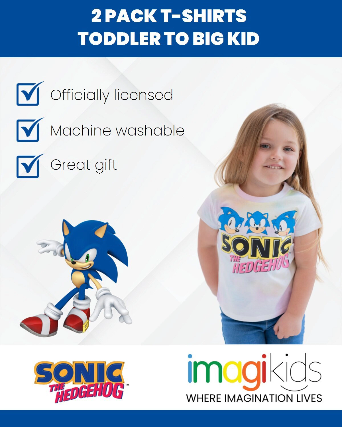 SEGA Sonic the Hedgehog Girls' 2-Pack T-Shirts