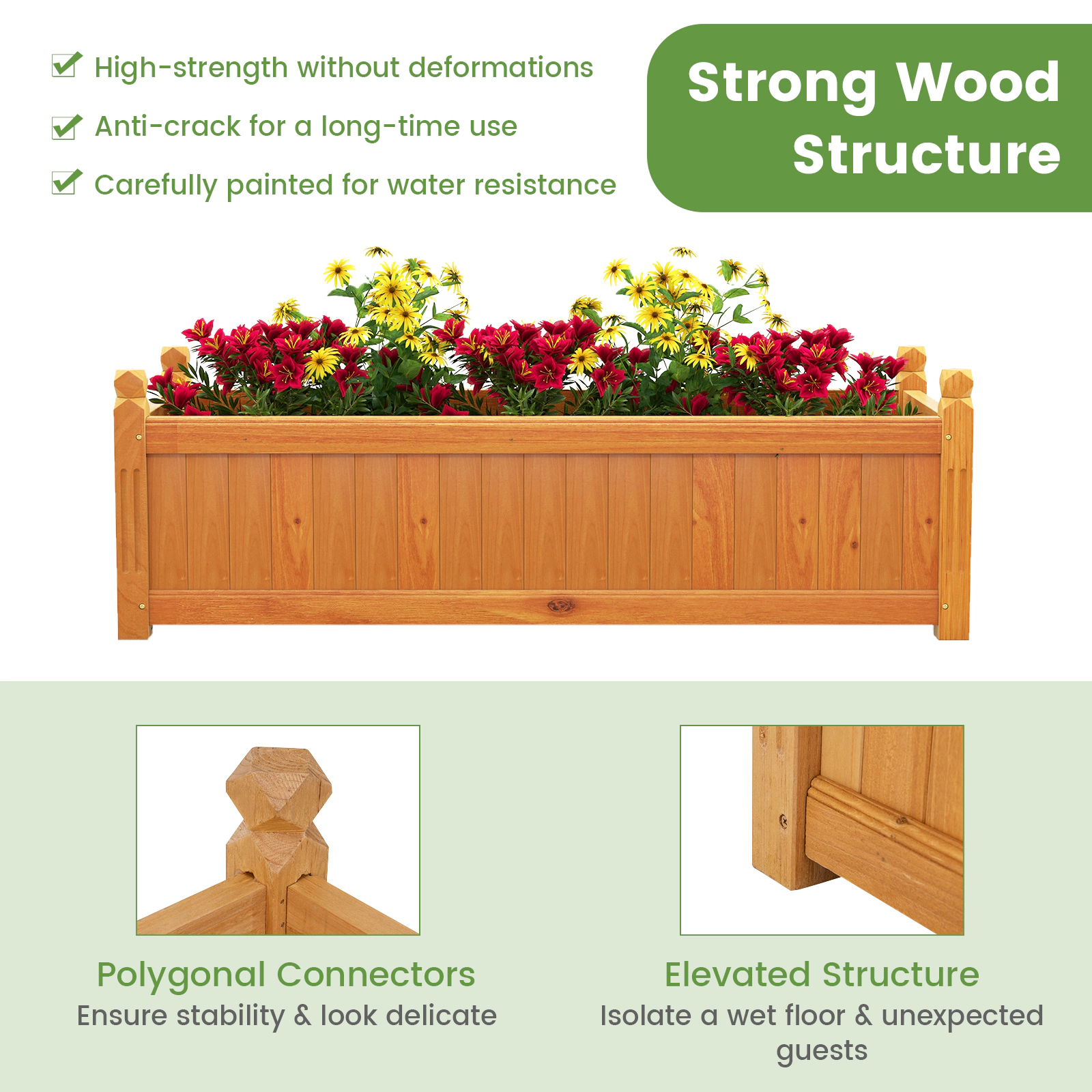 SlickBlue Wooden Raised Garden Bed with Drainage System for Plants