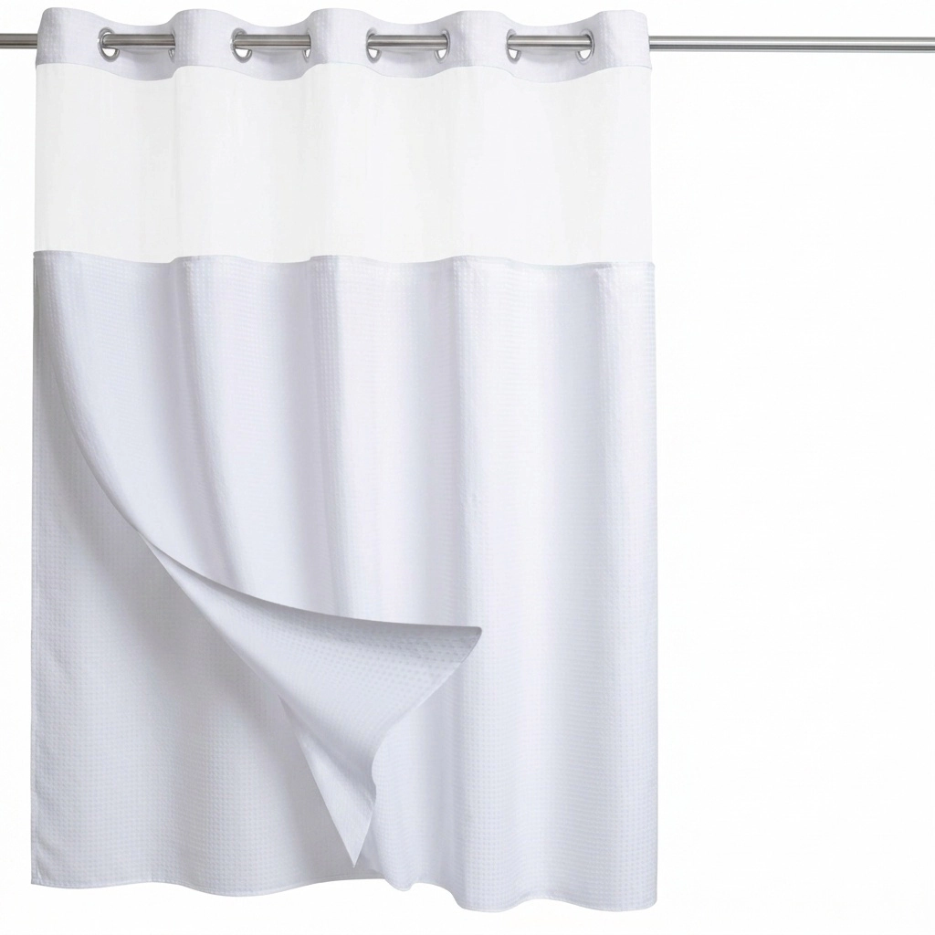 WZK Extra Long Waffle Weave Snap In Liner Set Hotel Luxury Waterproof Washable Shower Curtain