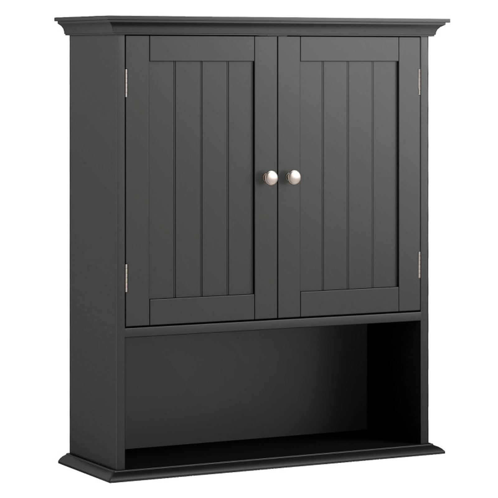 SUGIFT Wall Mount 2-Door Open Compartment Bathroom Storage Cabinet 23.5-in x 7.5-in x 28-in 11-lb per Shelf Black