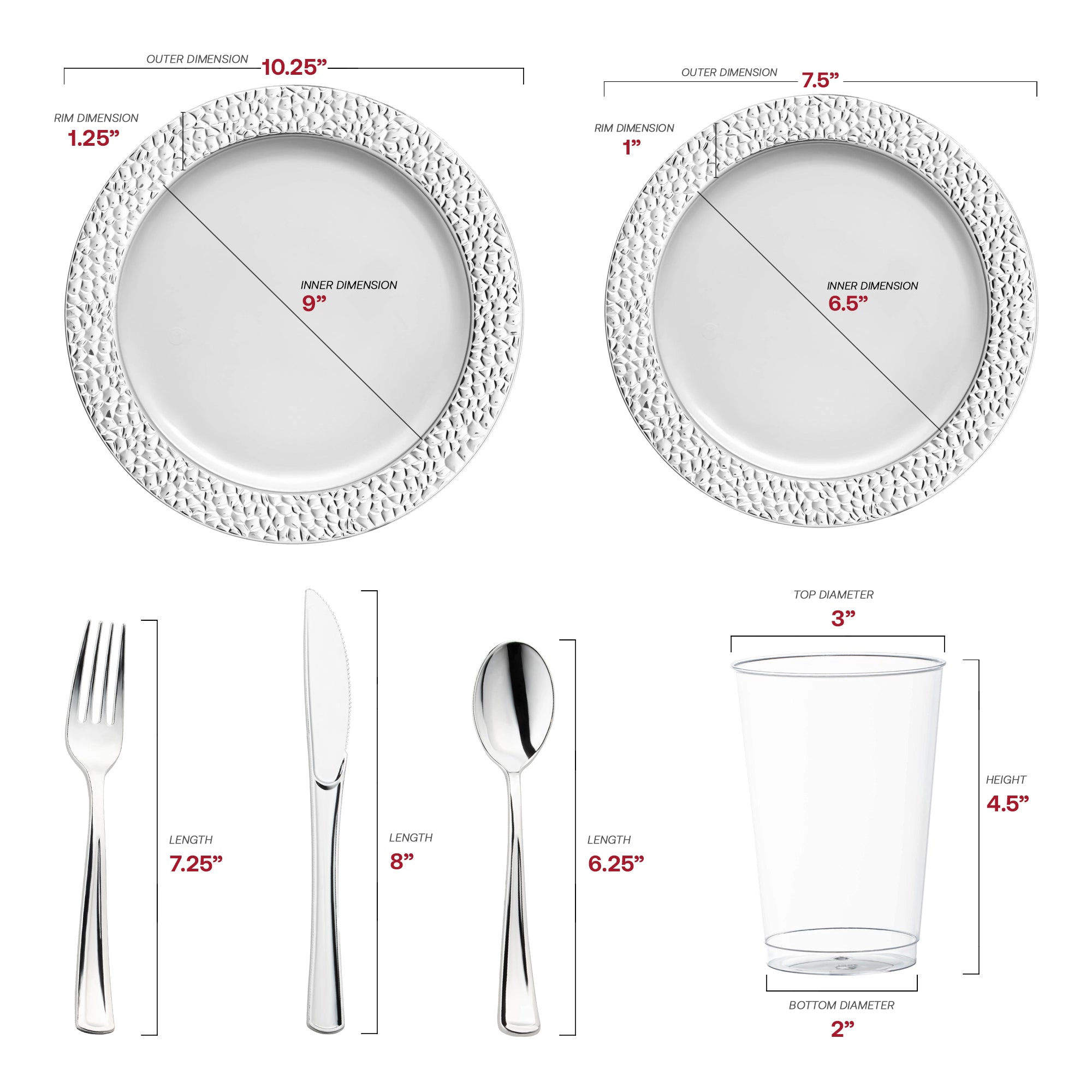 Smarty Had A Party White with Silver Hammered Rim Round Plastic Wedding Value Set
