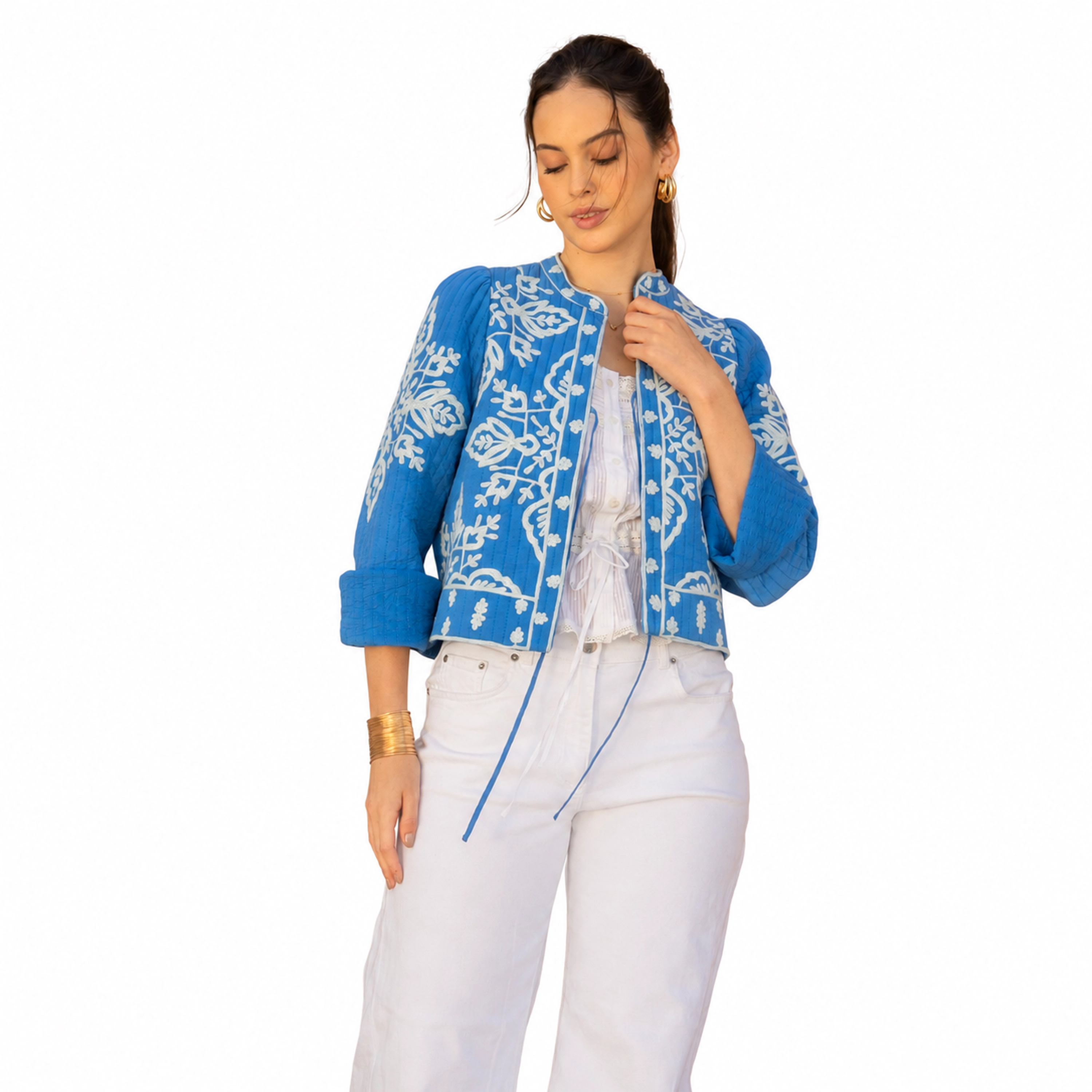 Rose & Nancy Women's Lori Blue Embroidered Quilted Jacket