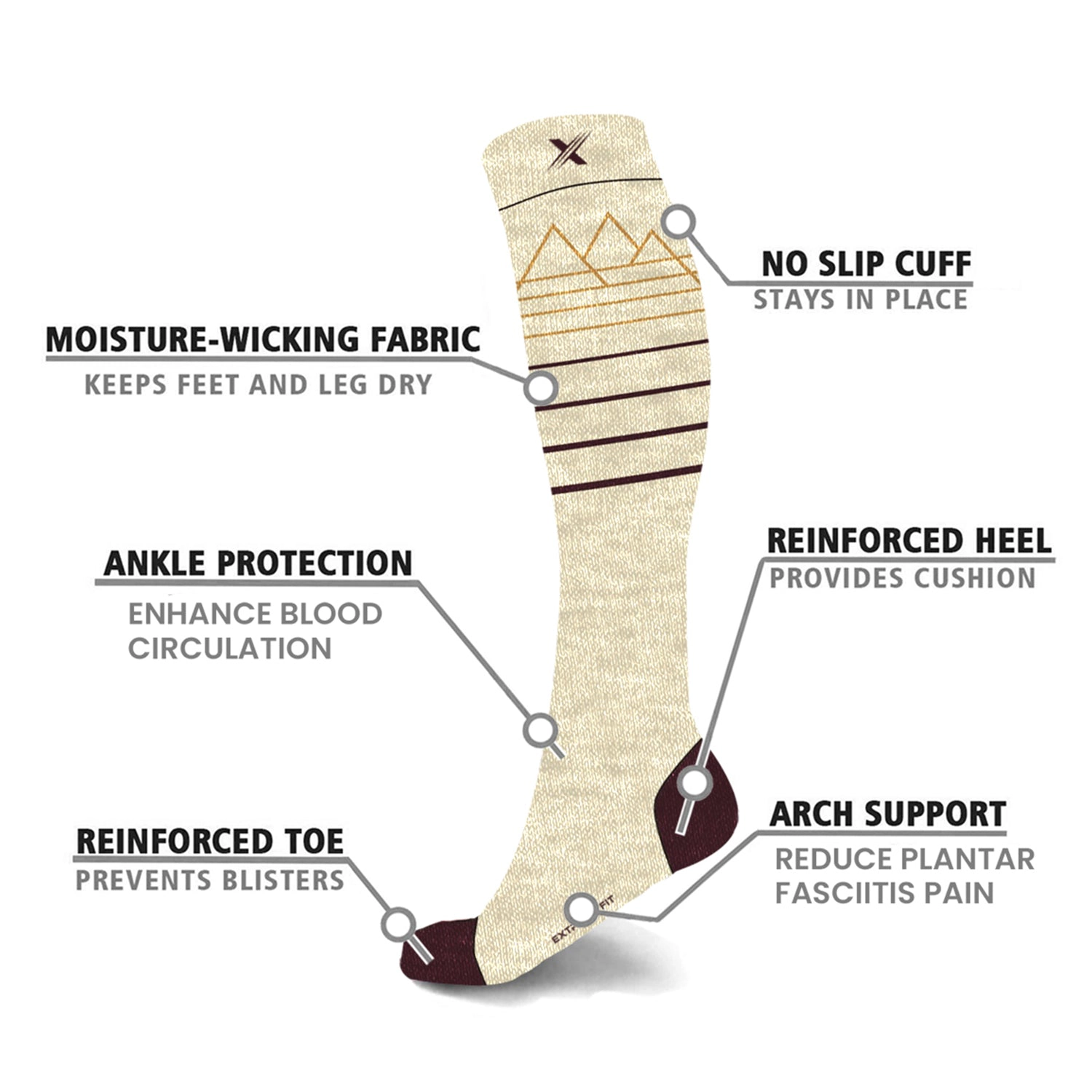 Extreme Fit Merino Wool Compression Boot Socks - Winter, Hiking, Skiing - Light Colors - 3 Pack