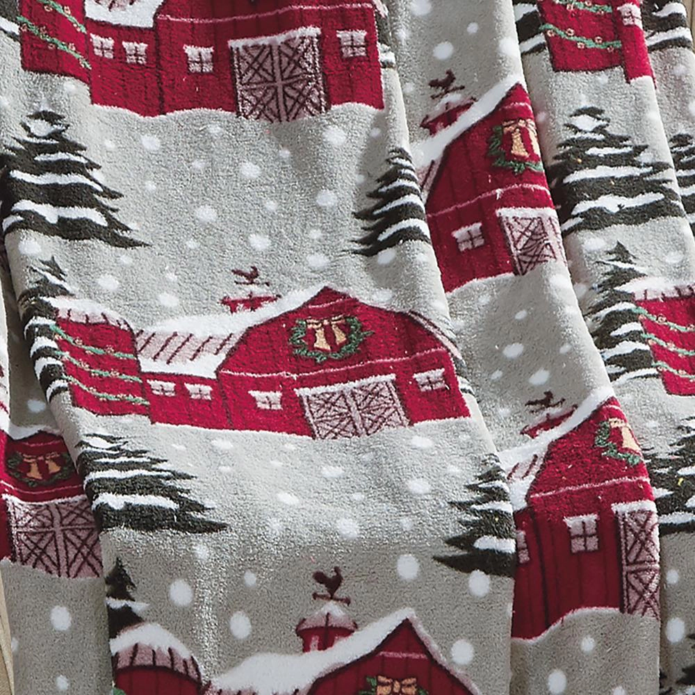 Plazatex Snowy Barn plush Decorative Christmas Machine Washable Throw 50" X 60" Grey