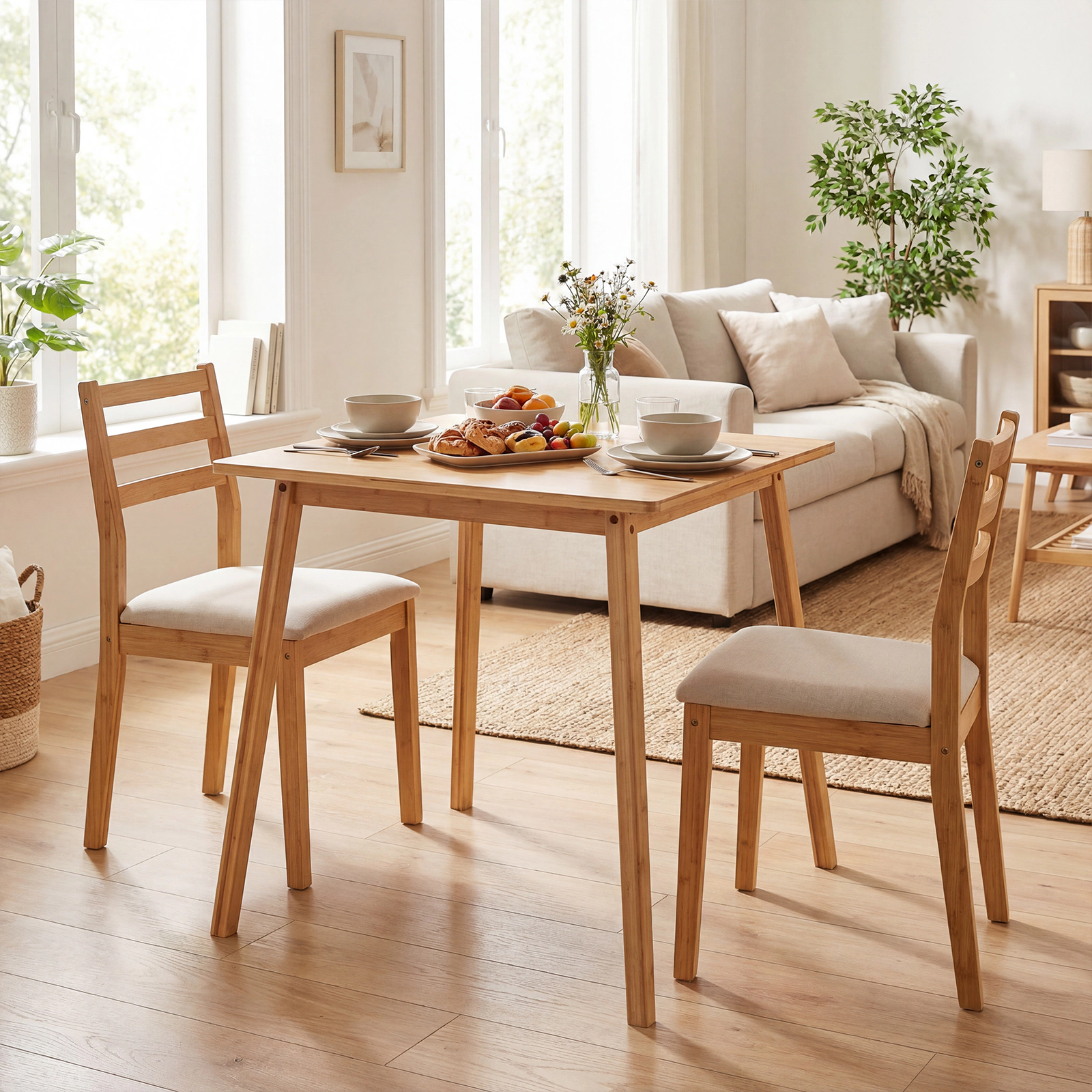 SUGIFT 27.5-in Square Bamboo Dining Table for 2-4 People 220-lb Capacity Natural