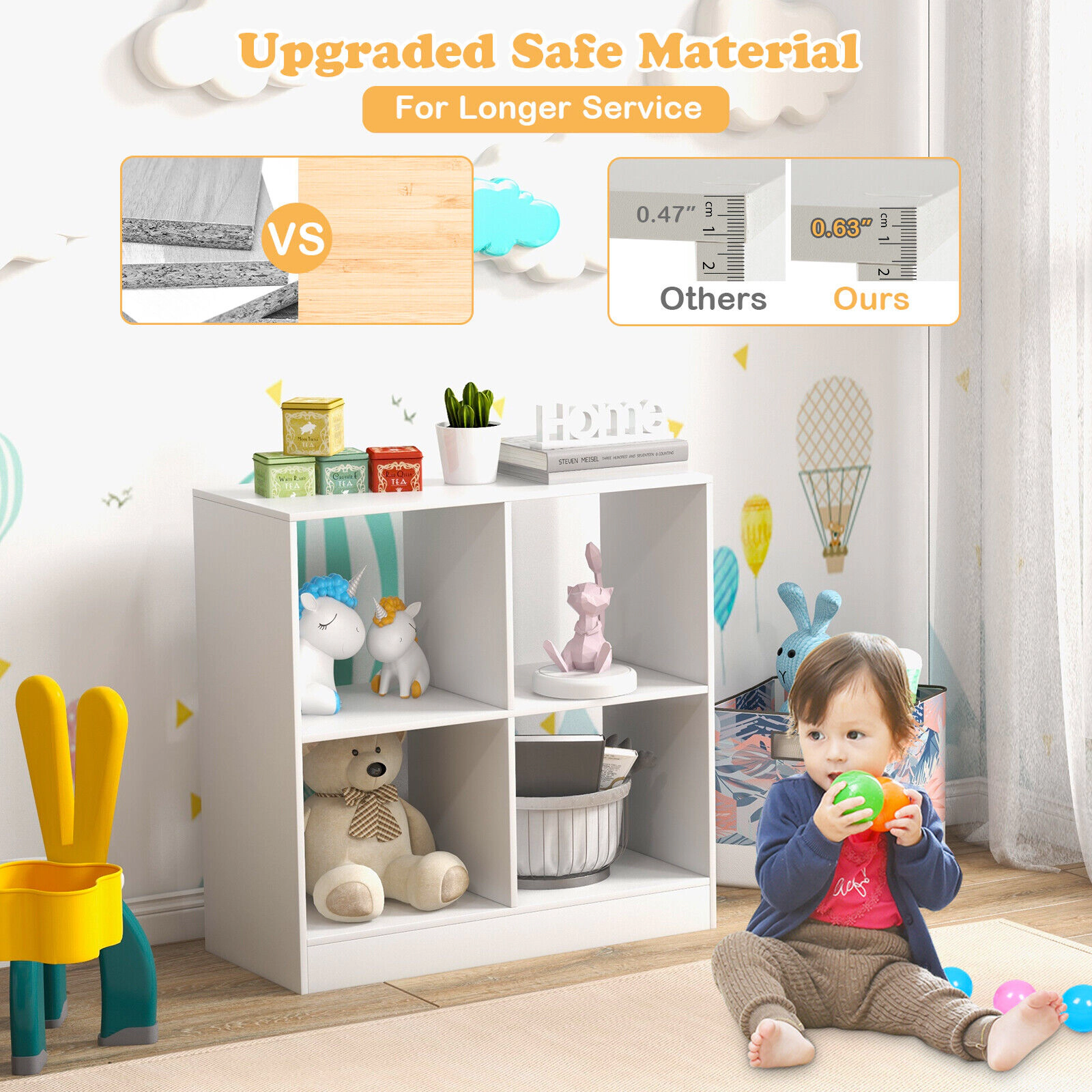 SUGIFT Kids 4-Cube Open Shelf Engineered Wood Toy Storage Bookcase 29-in x 13-in x 29-in 110-lb Top Capacity White