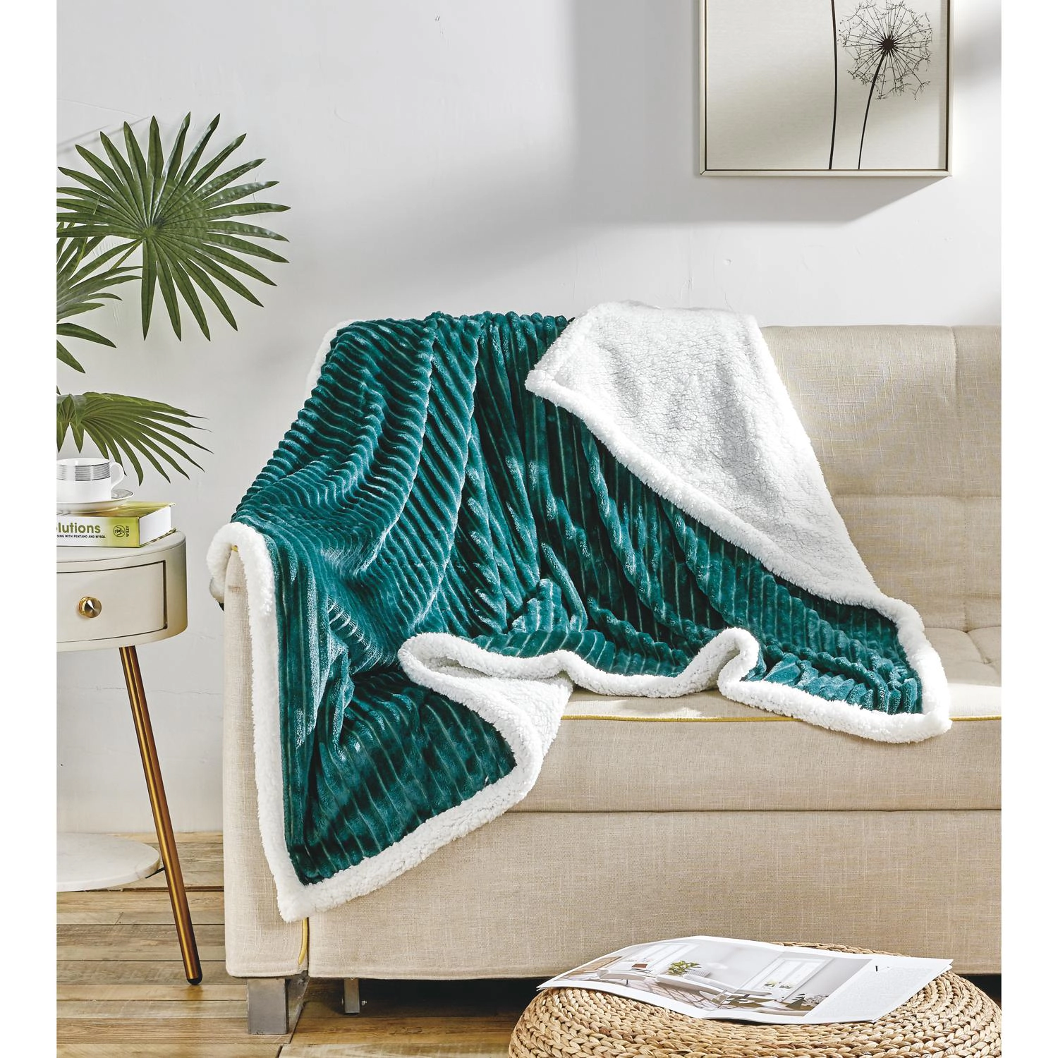 Plazatex Corduroy Faux Sherpa Reverse Throw Blanket - 50x60