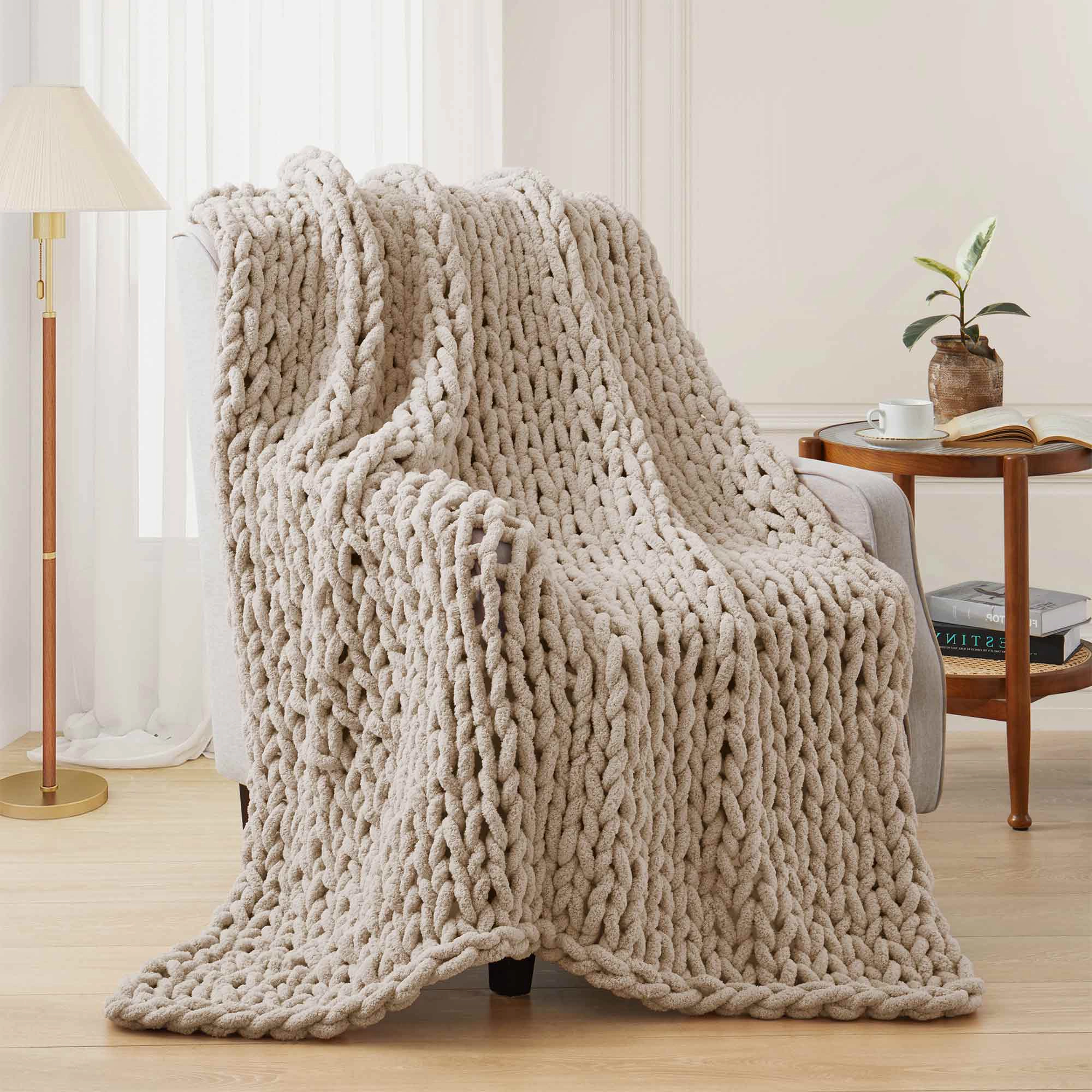 PEACENEST Chenille Knitted Throw Blanket Soft Cozy Decorative