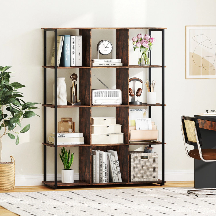Hivvago 12-Cube Bookcase with 2 Anti-tipping Kits for Living Room-Rustic Brown