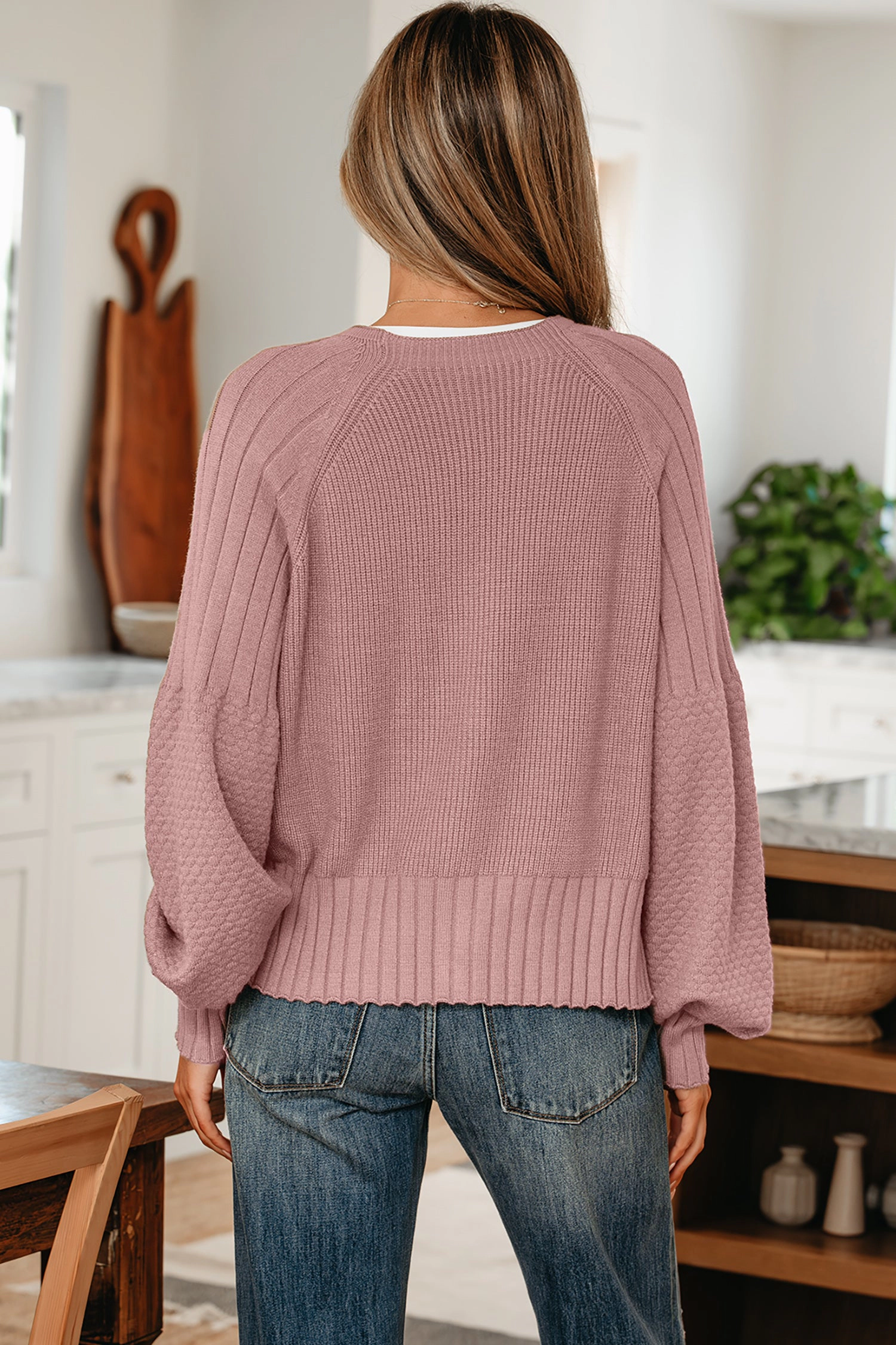 Threaded Pear Women's Khloe Mixed Texture Knit Sweater