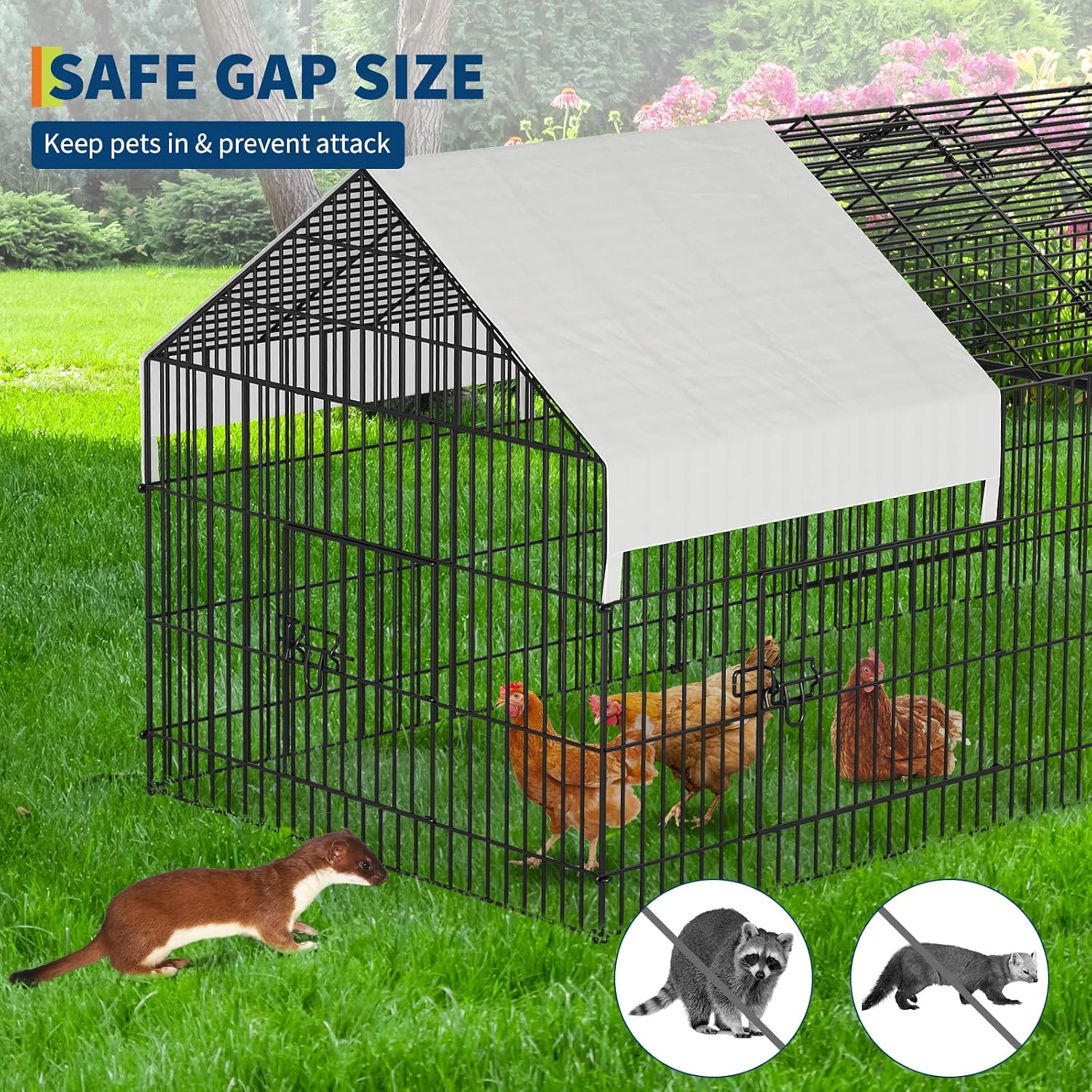 Metal Chicken Run Pen with Waterproof Cover, Portable Outdoor Poultry Coop for Duck Hen Rabbit, Black