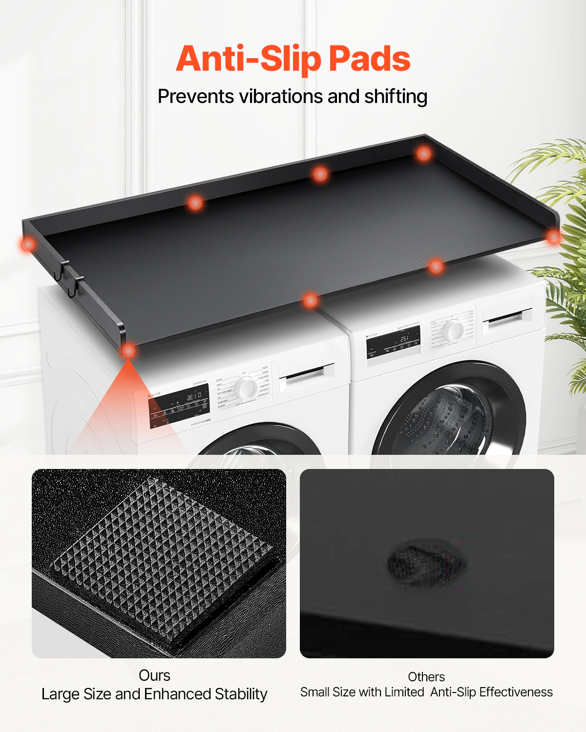 HONGGE Washer and Dryer Countertop, 54 x 27 Inch, Water Resistant Wood Top with Non-Slip Pads, Black
