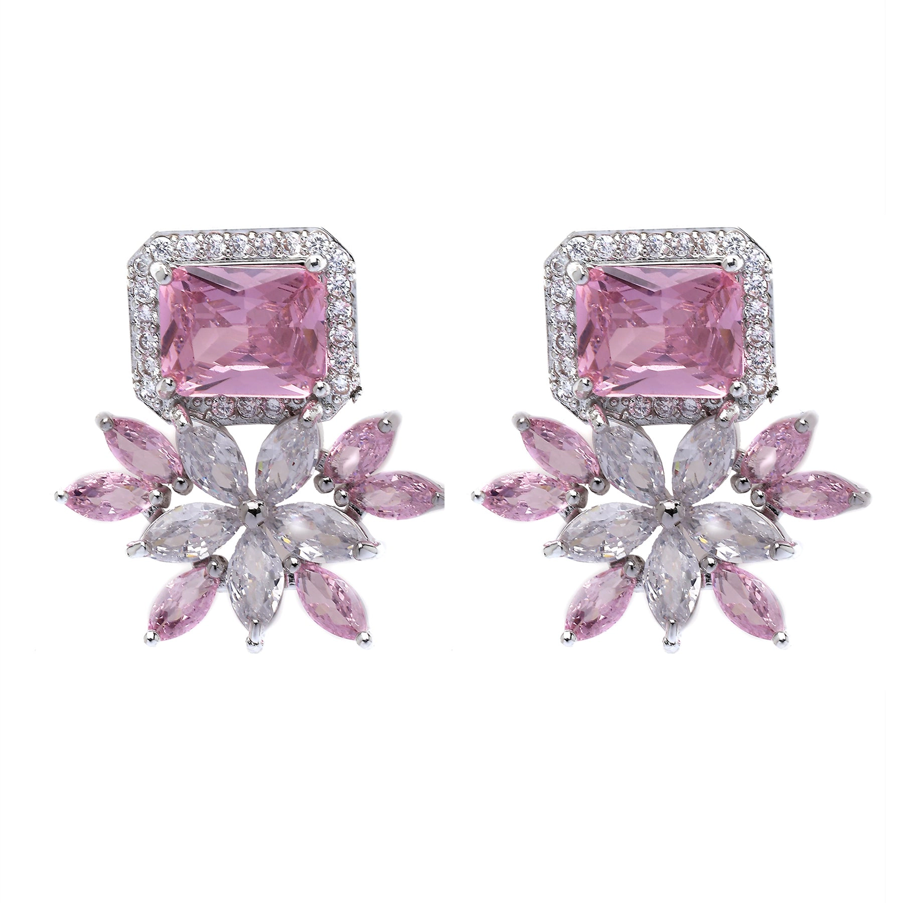 AGP PARIS Womens Dainty Light Pink Floral Stud Earrings