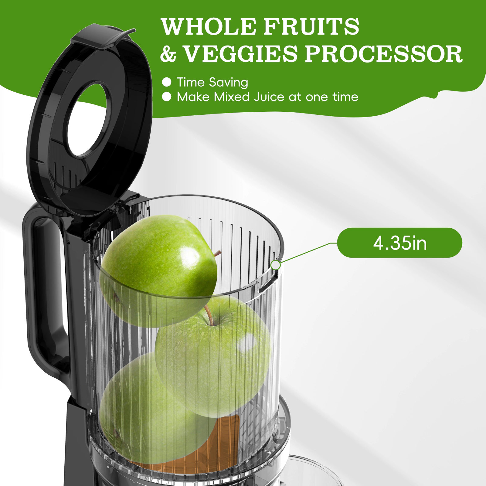 WHALL Cold Press Juicer Machine, Extra Large Feed Chute Slow Masticating Juicer for Whole Fruits & Vegetables, Silver
