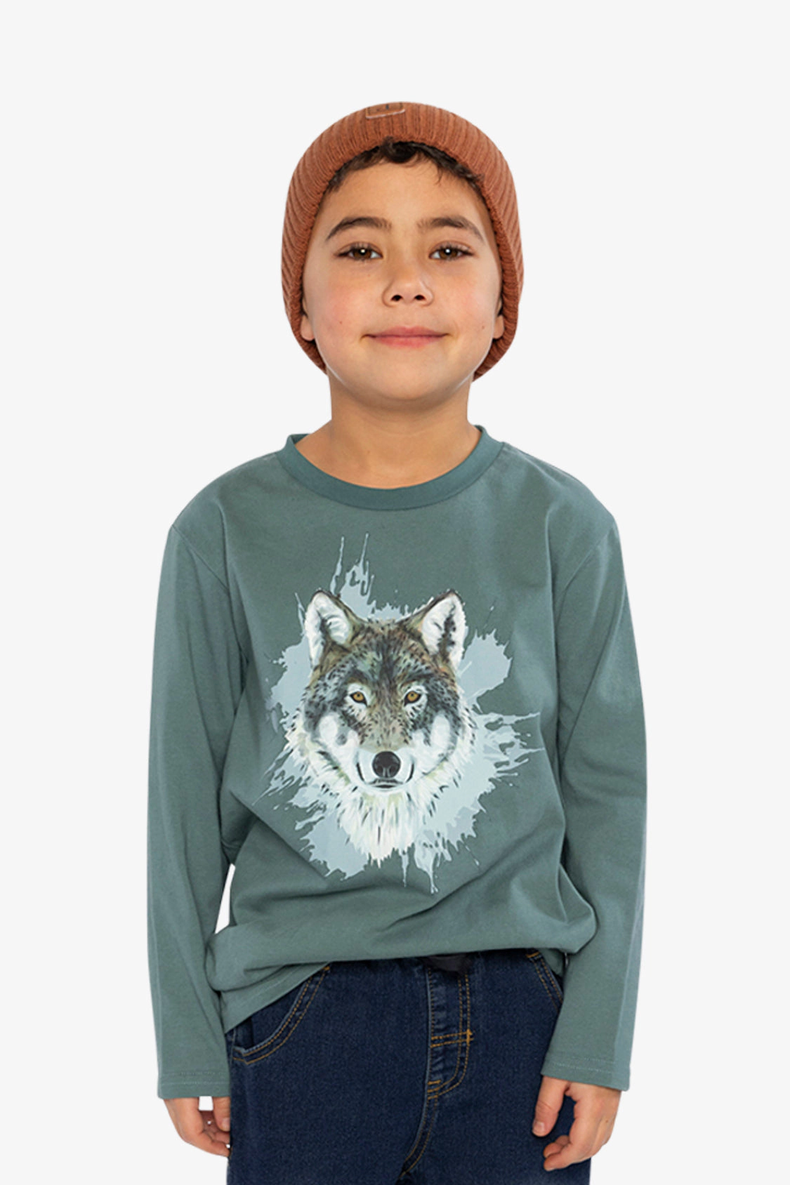 Deux par Boys Long Sleeve T-Shirt with Wolf Graphic