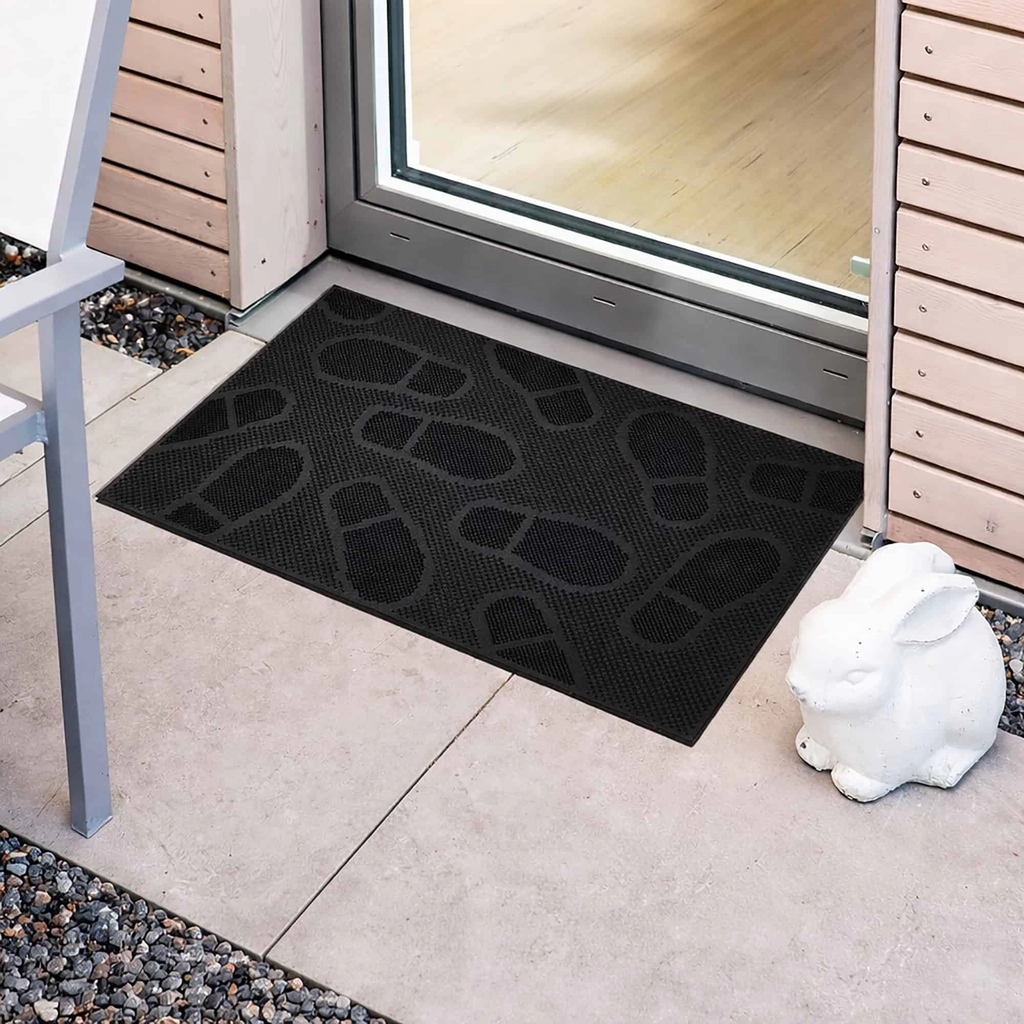 Evideco French Home Goods Black Shoe Print Rubber Doormat 30 x 18 Inches