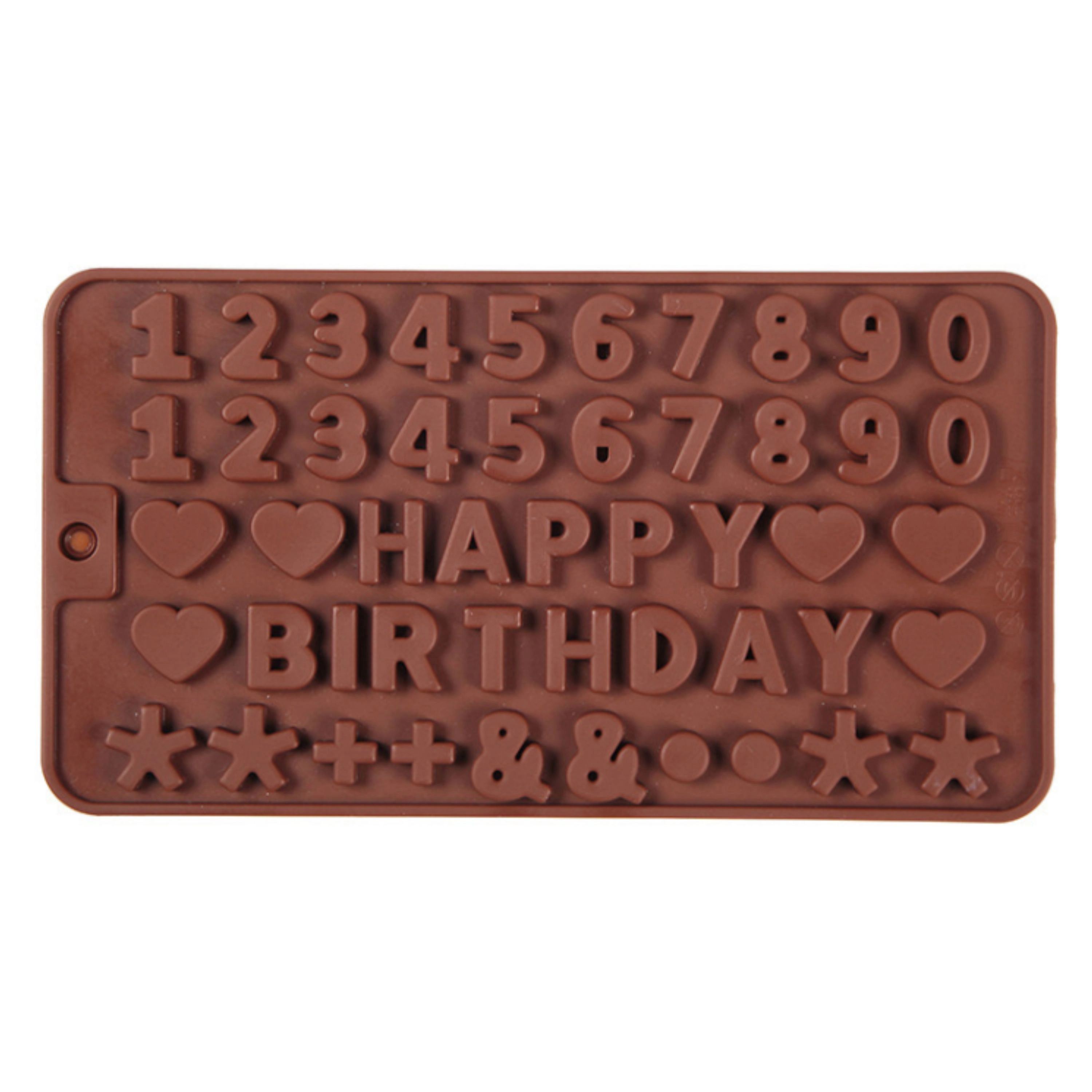 Kitcheniva 8.1 x 4.4 Inch Silicone Happy Birthday Chocolate Mold With Hearts, Symbols & Numbers