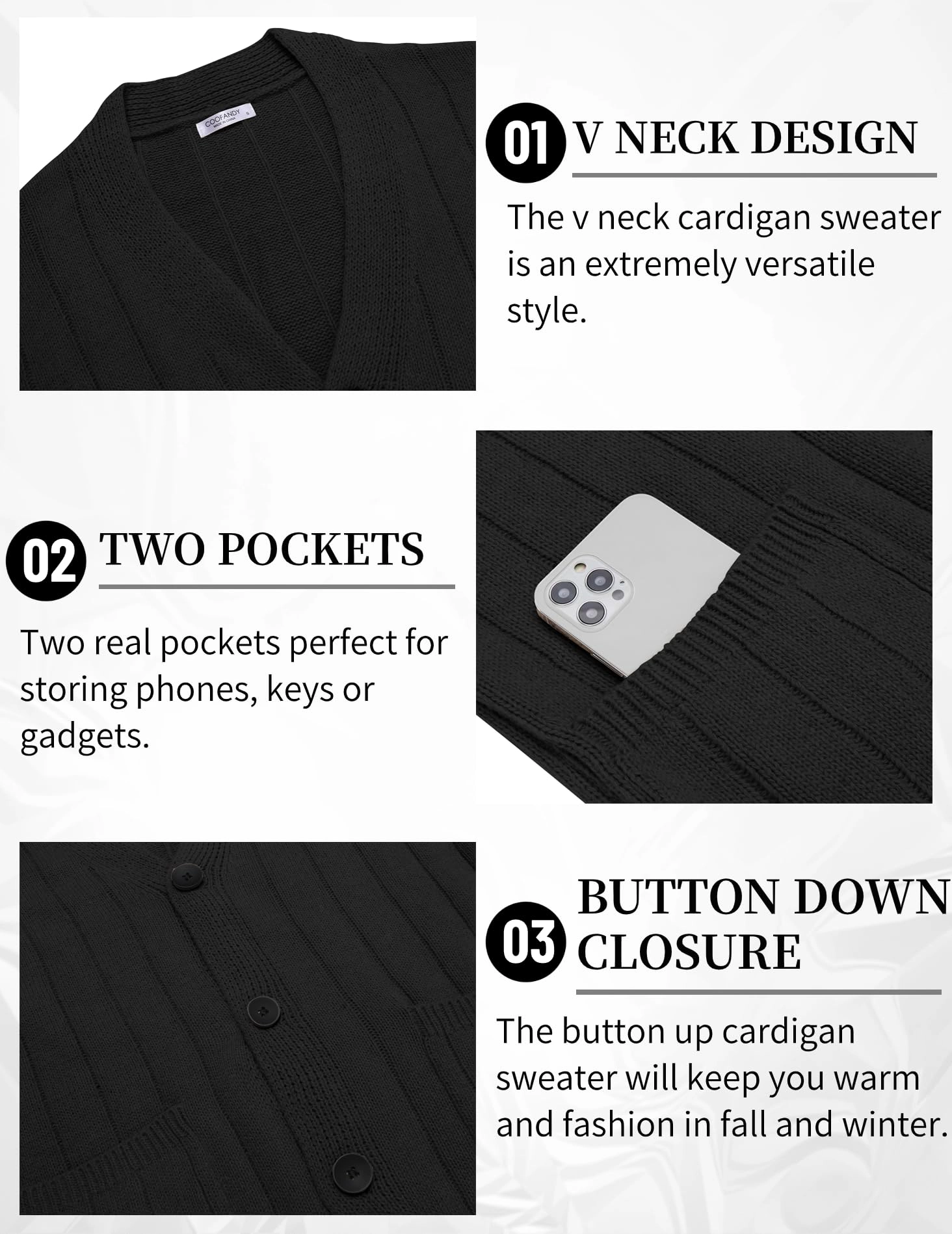 COOFANDY Men's Regular Fit V Neck Long Sleeve Button Down Cardigan Sweater