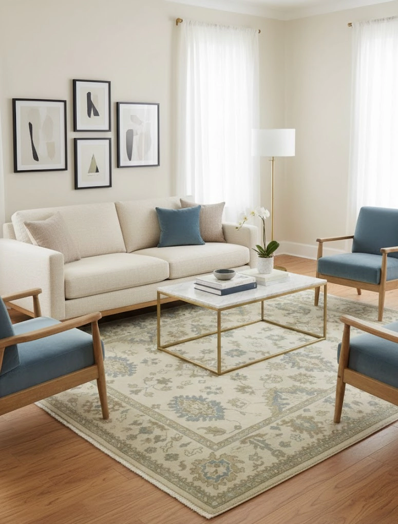 Magic Rugs 9'10 X 8'2 Hand Knotted Oushak Chobi Muted Floral Wool Rug