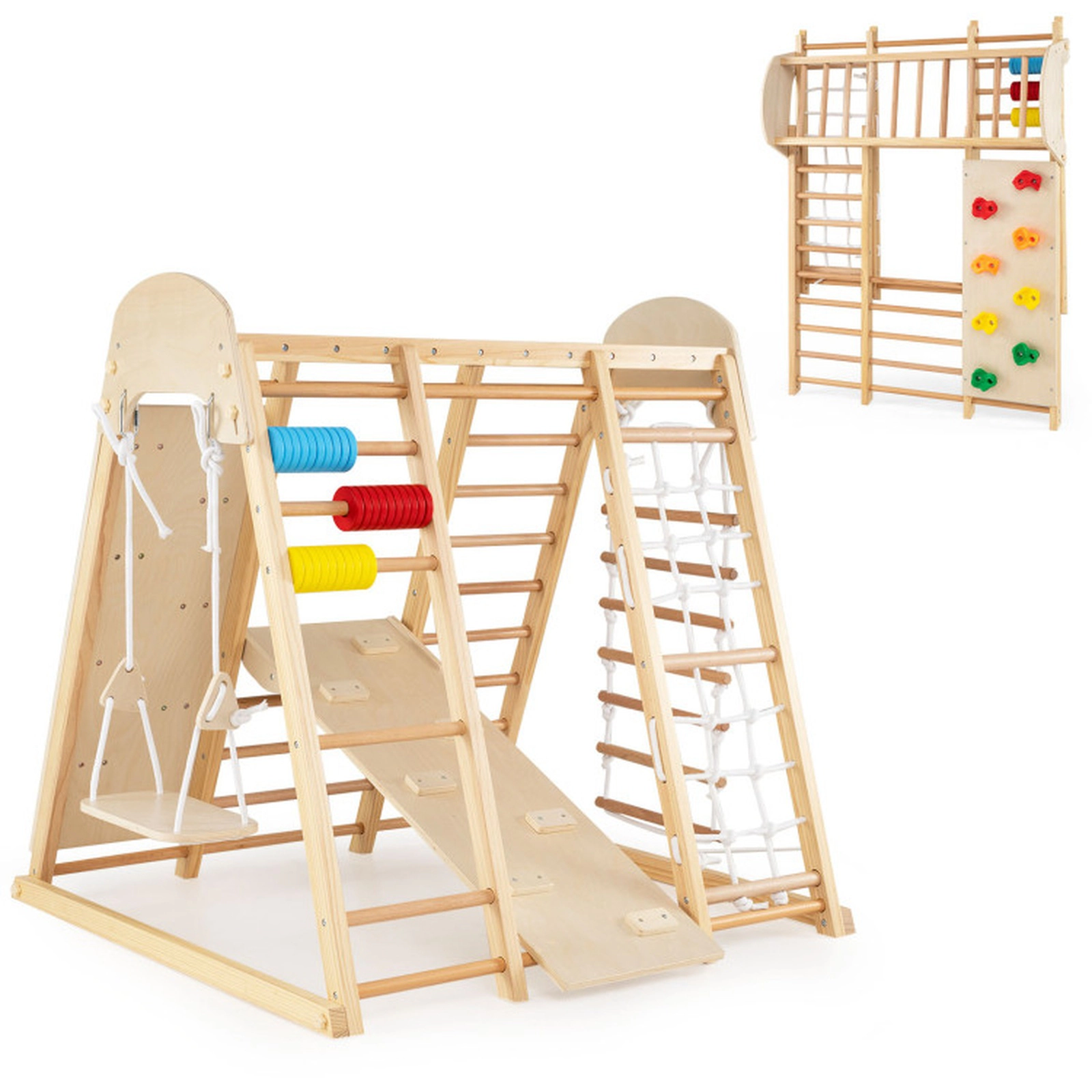 SUGIFT 8-in-1 Foldable Indoor Jungle Gym Climber for Kids Swing Monkey Bars & Abacus 66-lb Capacity Ages 3+ Colorful